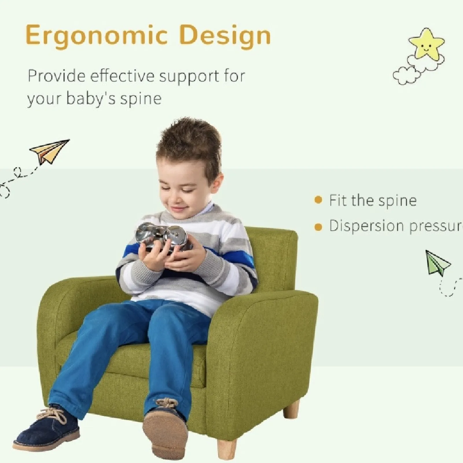Little Helper Chairs & Stools | Childrens Premium Quality and Deluxe Single Armchair | Linen Look | Blue | 3-8 Years