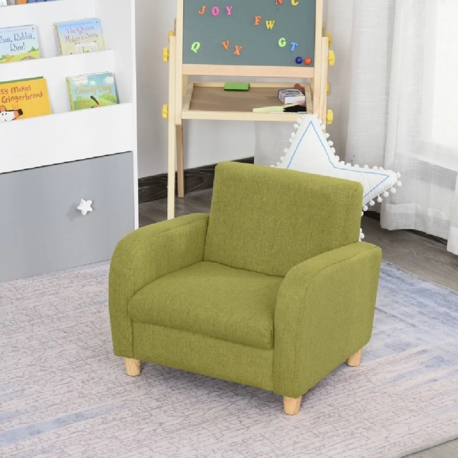 Little Helper Chairs & Stools | Childrens Premium Quality and Deluxe Single Armchair | Linen Look | Blue | 3-8 Years