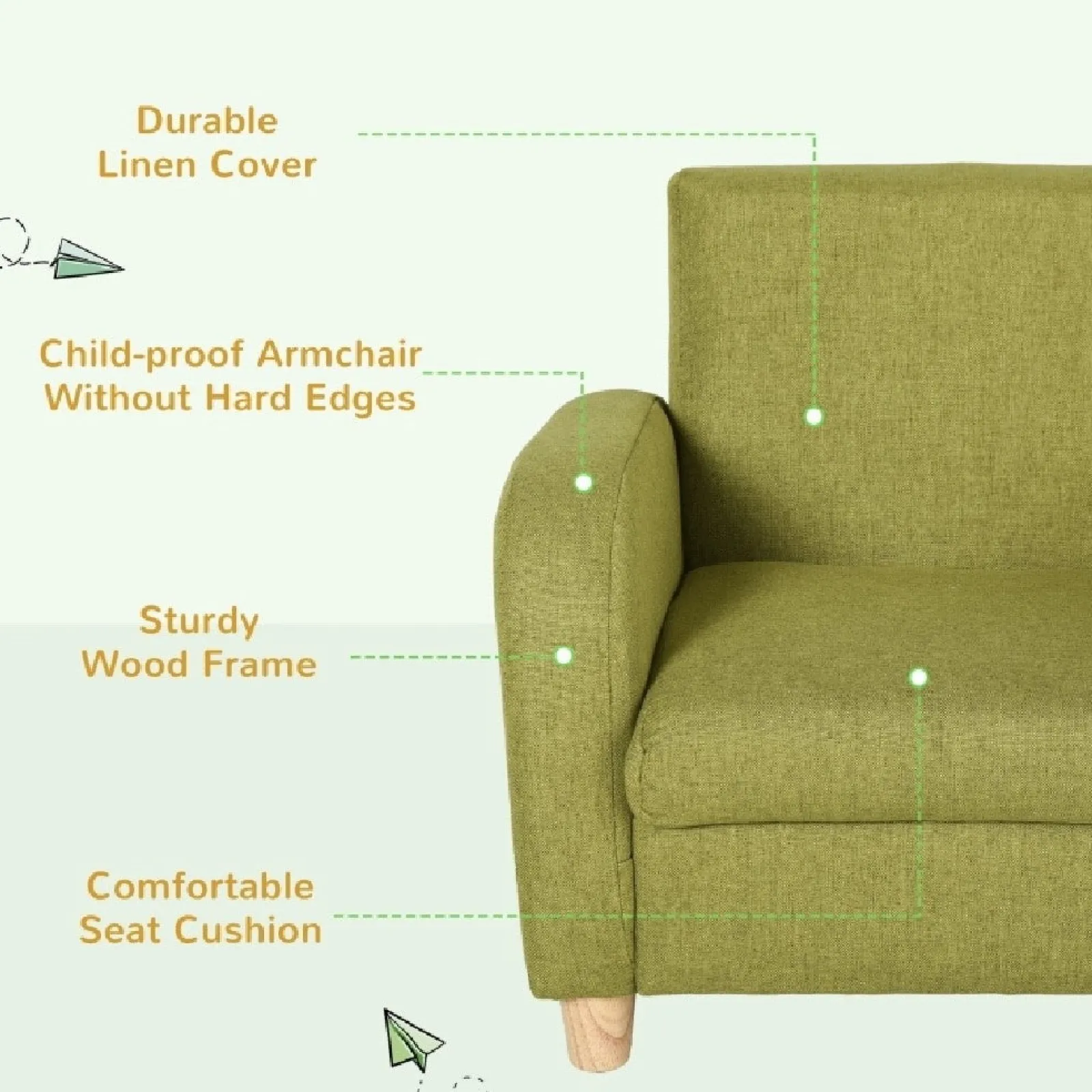 Little Helper Chairs & Stools | Childrens Premium Quality and Deluxe Single Armchair | Linen Look | Blue | 3-8 Years