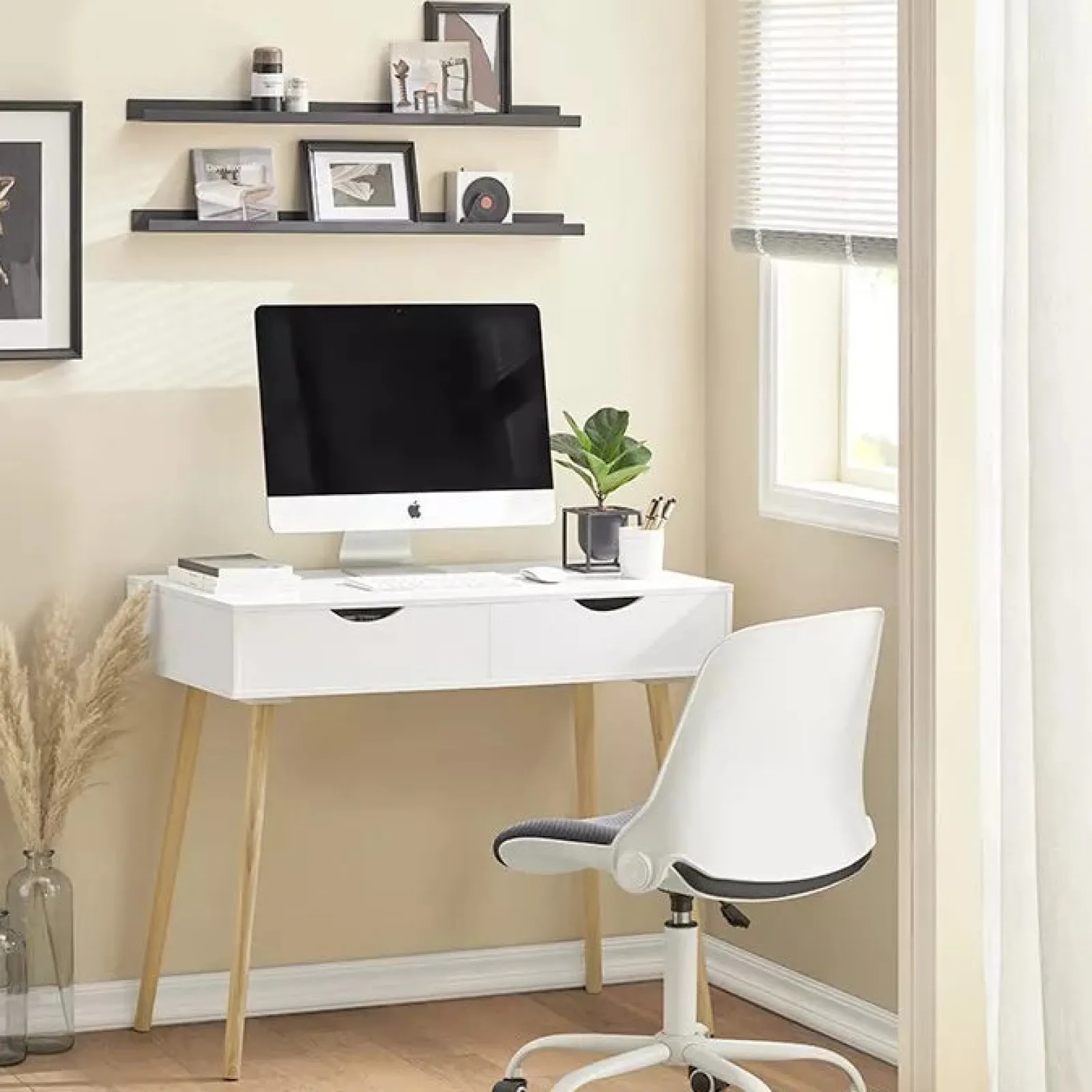 Little Helper Table & Chairs (wooden) | Children's Scandi-Design Homework Computer Desk | 2 Drawers | Natural & White | 6 Years+