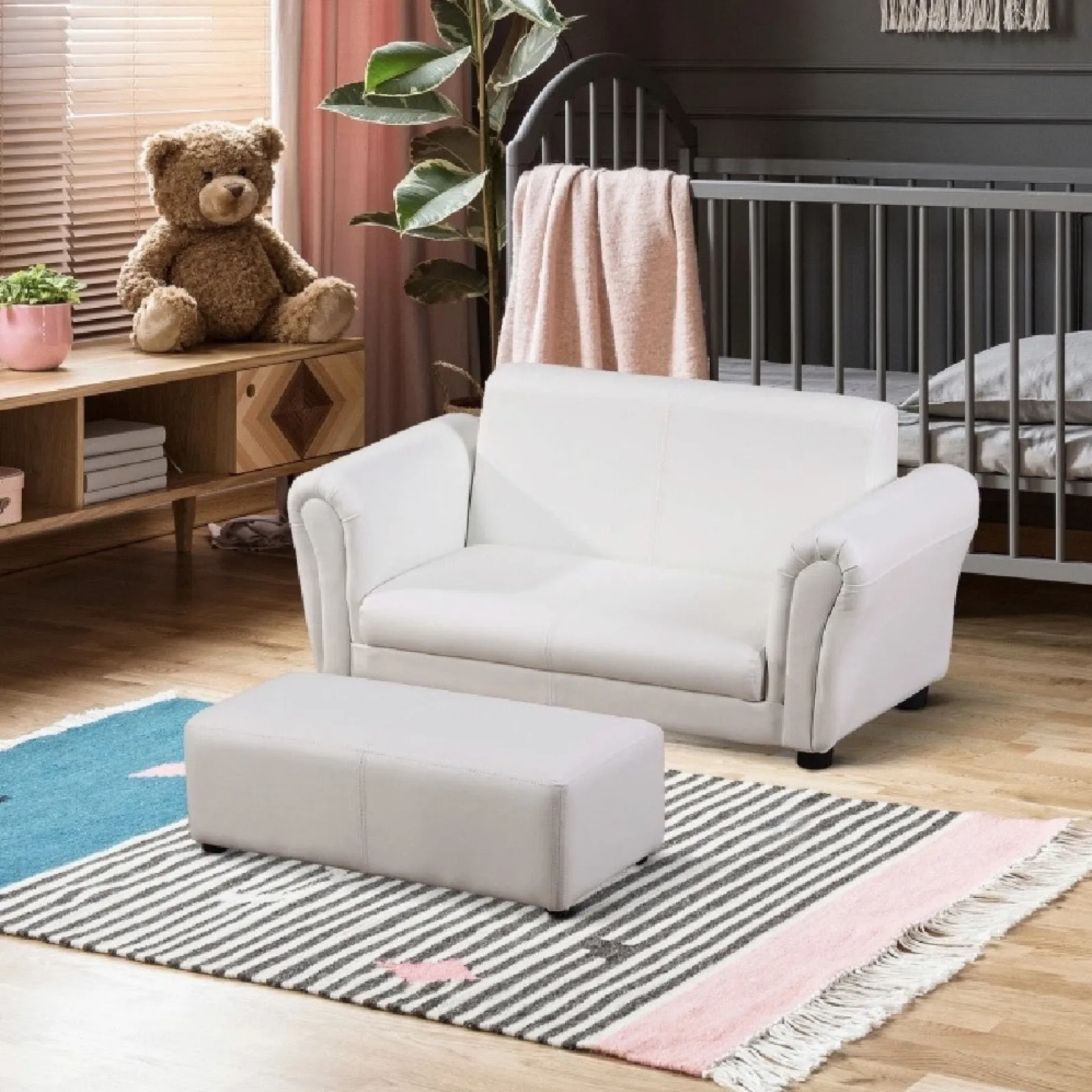 Little Helper Chairs & Stools | Childrens 2-Seater Mini Sofa Set with Large Footstool | White | 3-6 Years