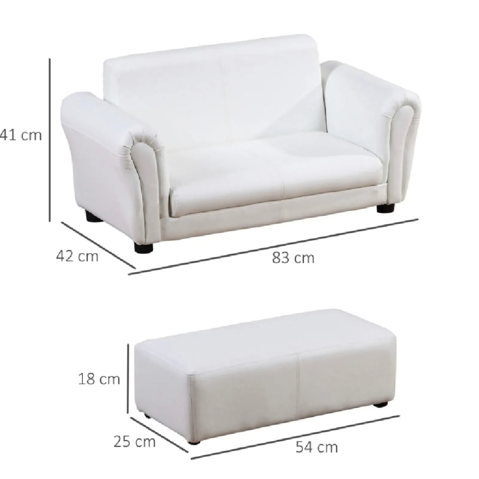 Little Helper Chairs & Stools | Childrens 2-Seater Mini Sofa Set with Large Footstool | White | 3-6 Years