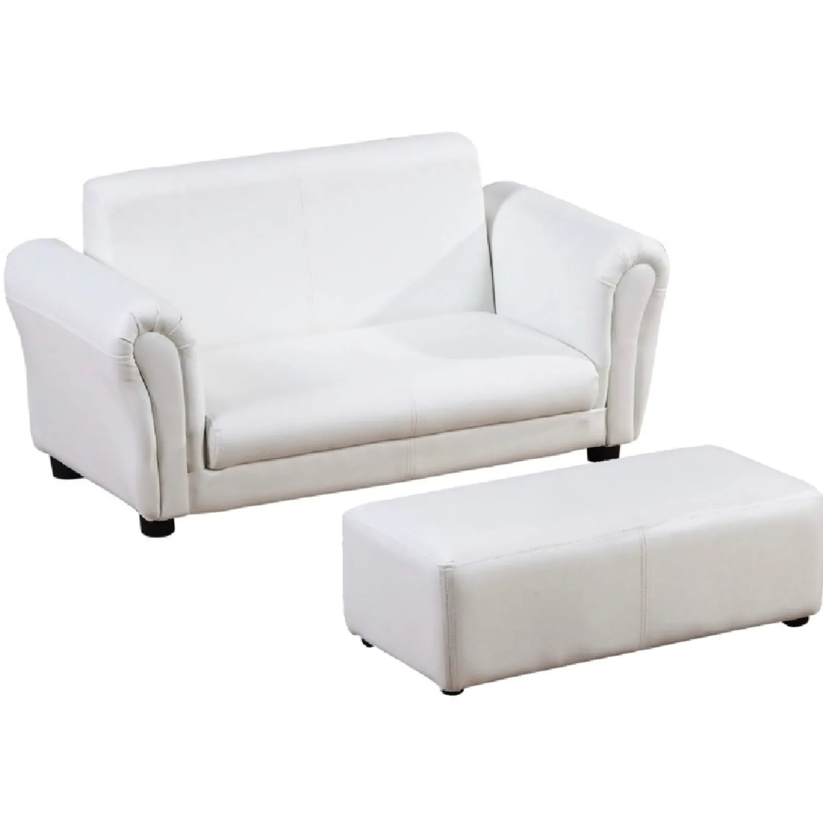 Little Helper Chairs & Stools | Childrens 2-Seater Mini Sofa Set with Large Footstool | White | 3-6 Years