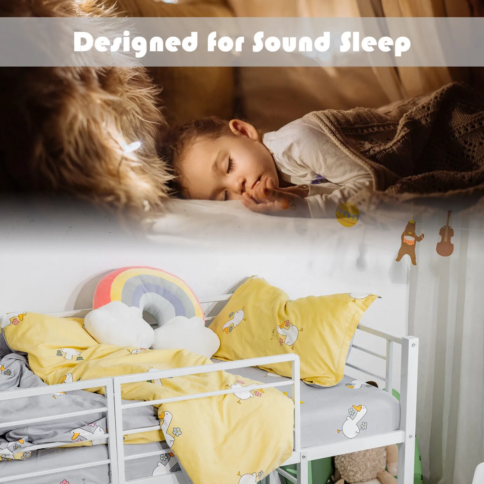 Little Helper Toddler Beds & Childrens Single Beds | Children's Single Bed Mid Sleeper with Slide | Steel Bed Frame W/Safety Guardrails | White