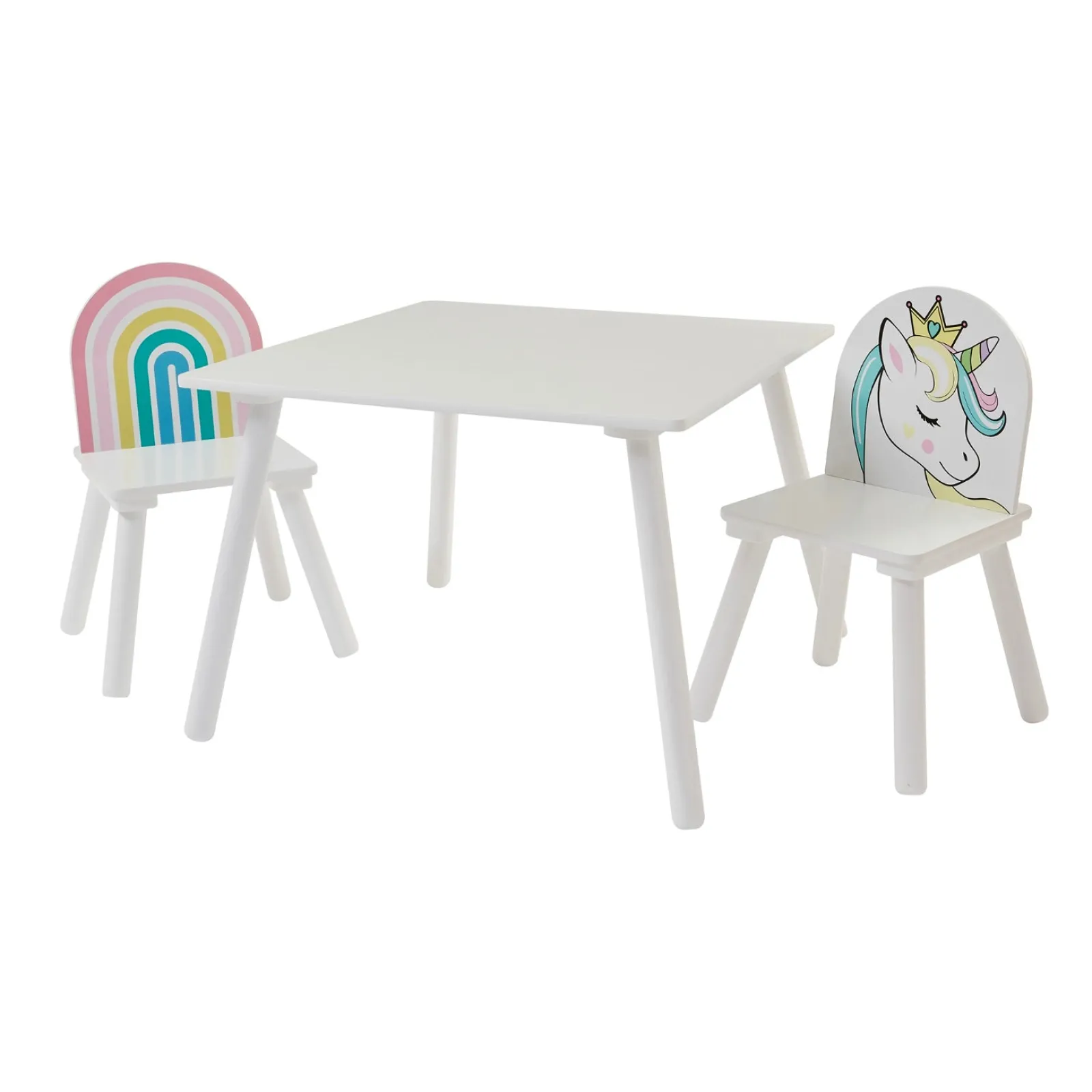 Little Helper Table & Chairs (wooden) | Children's Unicorn Wood Table and 2 Chairs Set | White | 2 Years +