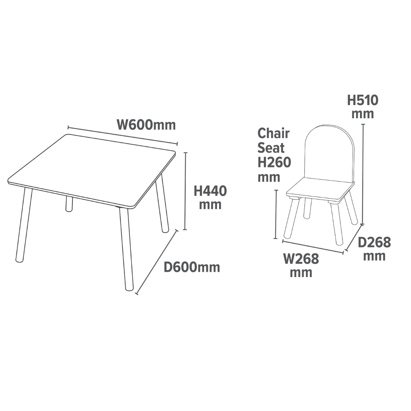 Little Helper Table & Chairs (wooden) | Children's Unicorn Wood Table and 2 Chairs Set | White | 2 Years +