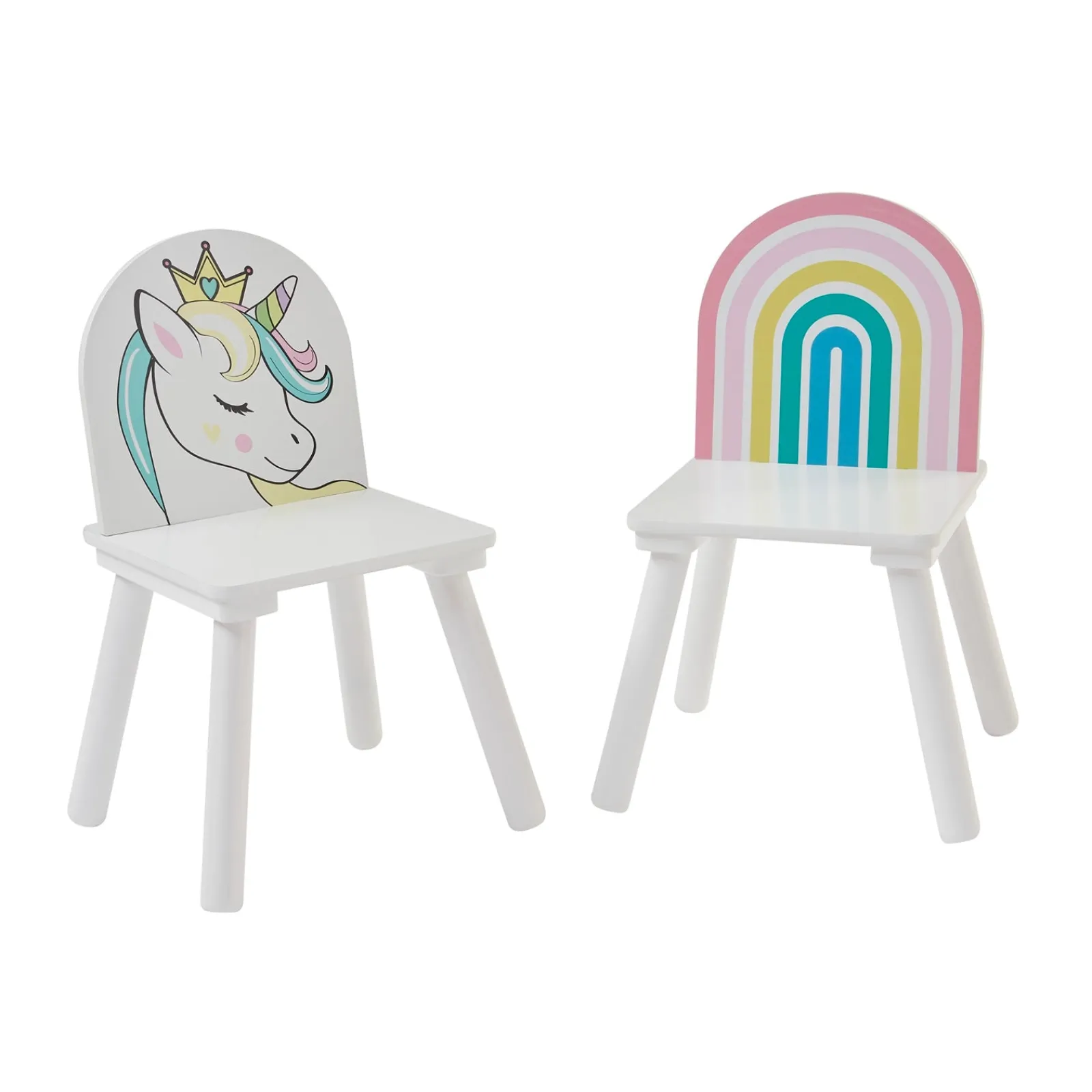 Little Helper Table & Chairs (wooden) | Children's Unicorn Wood Table and 2 Chairs Set | White | 2 Years +