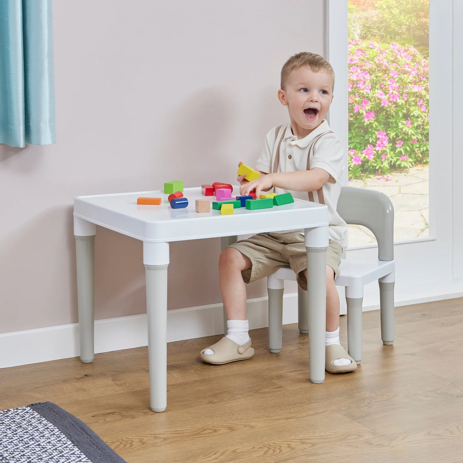 Little Helper Table & Chairs (plastic) | Children's White & Grey Indoor | Outdoor Plastic Table & Chair Set | 2 years+