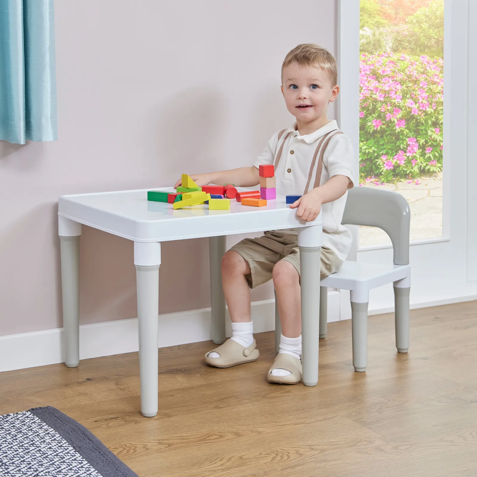 Little Helper Table & Chairs (plastic) | Children's White & Grey Indoor | Outdoor Plastic Table & Chair Set | 2 years+