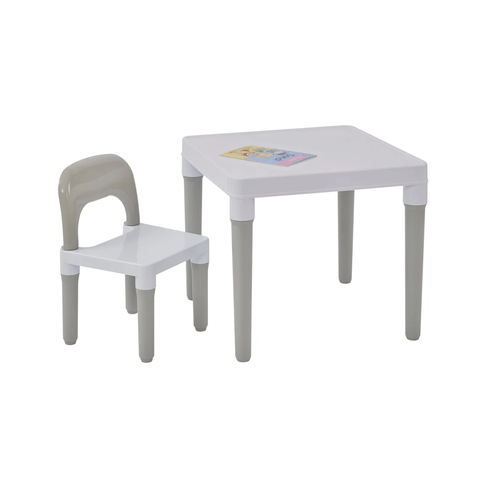 Little Helper Table & Chairs (plastic) | Children's White & Grey Indoor | Outdoor Plastic Table & Chair Set | 2 years+