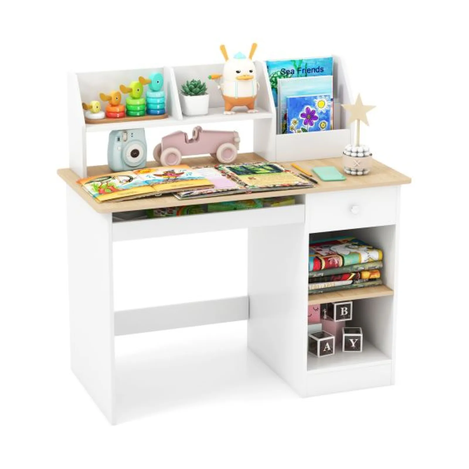 Little Helper Table & Chairs (wooden) | Children's White Homework Desk | Bureau | Storage Shelves & Drawer | 5-14 Years