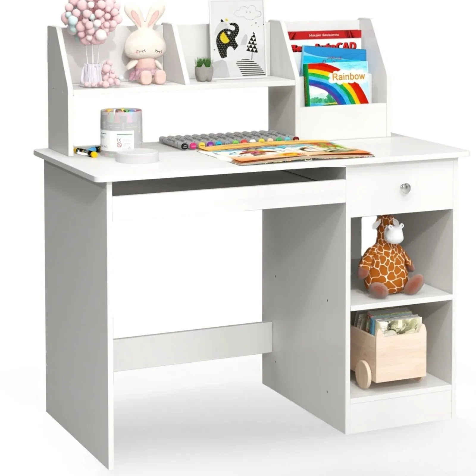 Little Helper Table & Chairs (wooden) | Children's White Homework Desk | Bureau | Storage Shelves & Drawer | 5-14 Years