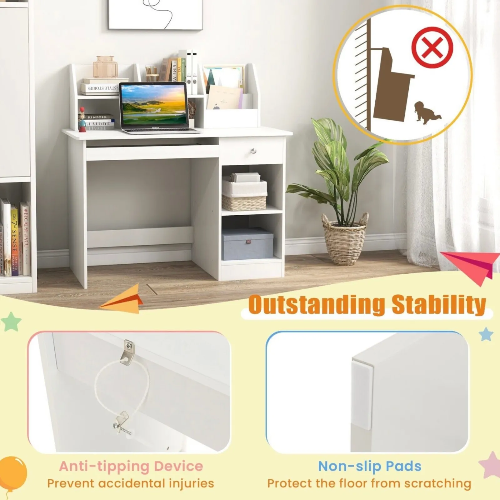 Little Helper Table & Chairs (wooden) | Children's White Homework Desk | Bureau | Storage Shelves & Drawer | 5-14 Years
