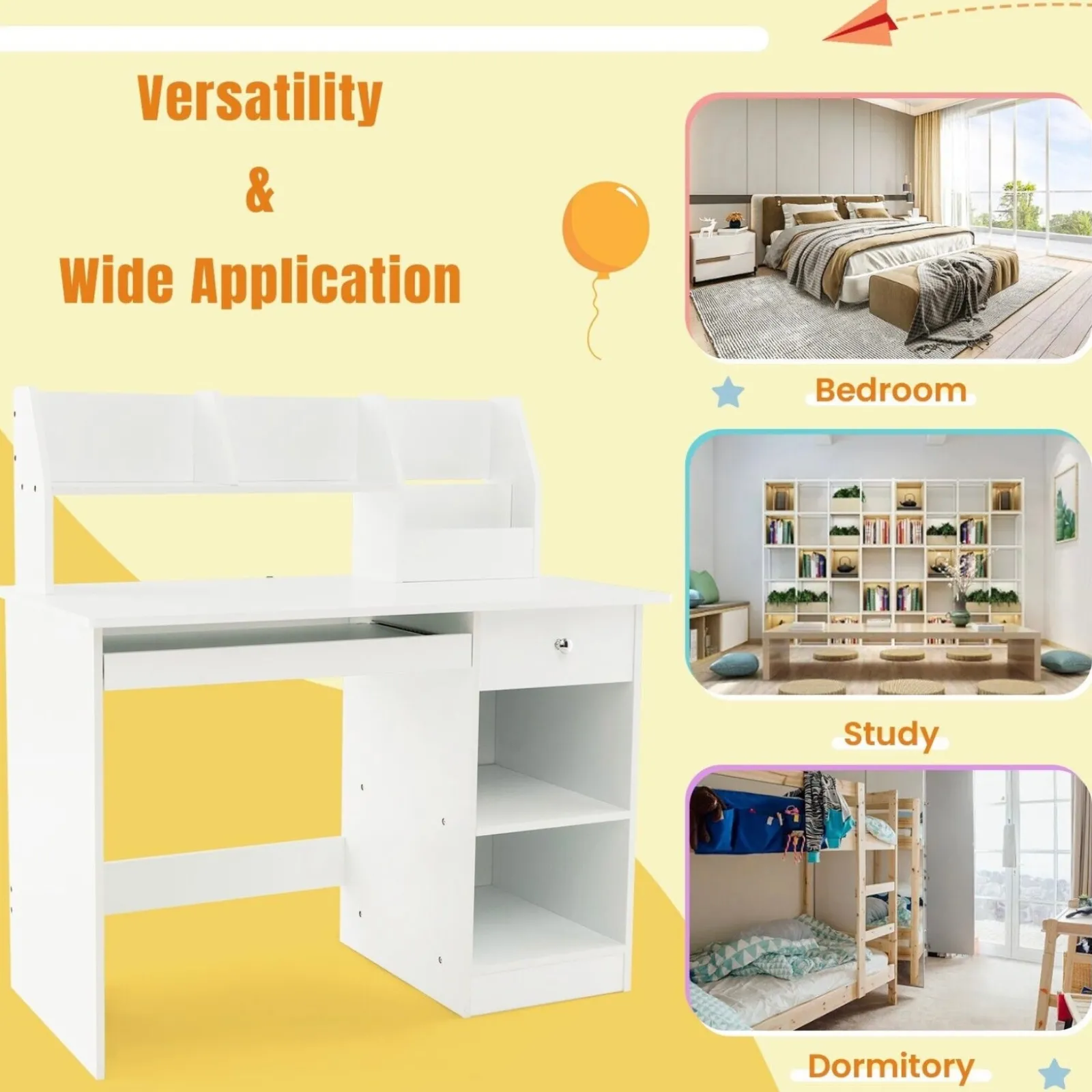 Little Helper Table & Chairs (wooden) | Children's White Homework Desk | Bureau | Storage Shelves & Drawer | 5-14 Years