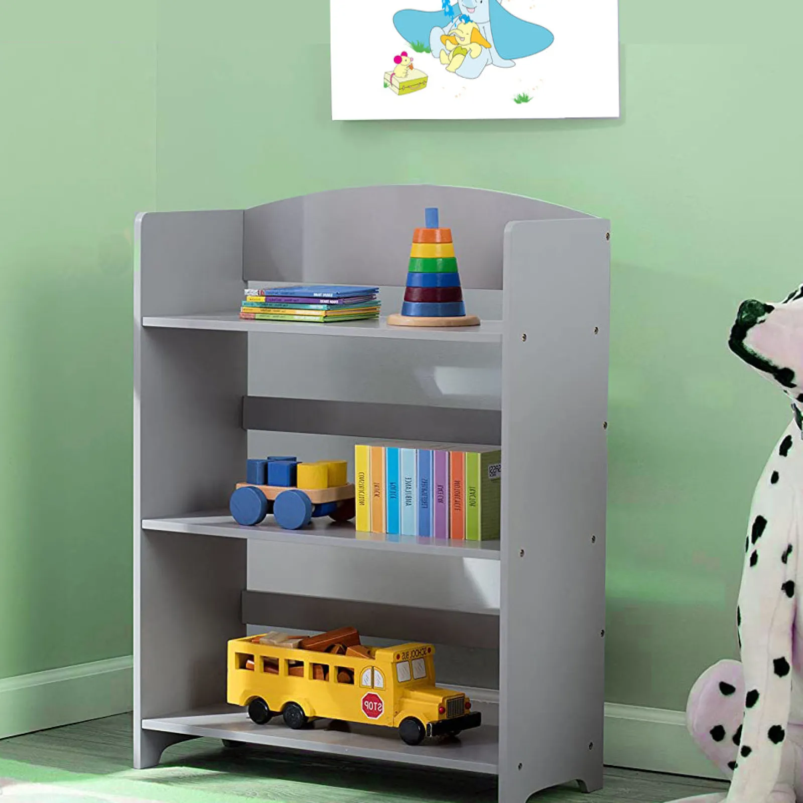 Little Helper Bookcases & Kids Bookshelves | Kids Bookcases & Kids Bookshelves | Children's Wood Montessori 3 Tier Bookcase | Modern Design | Grey | 84cm High