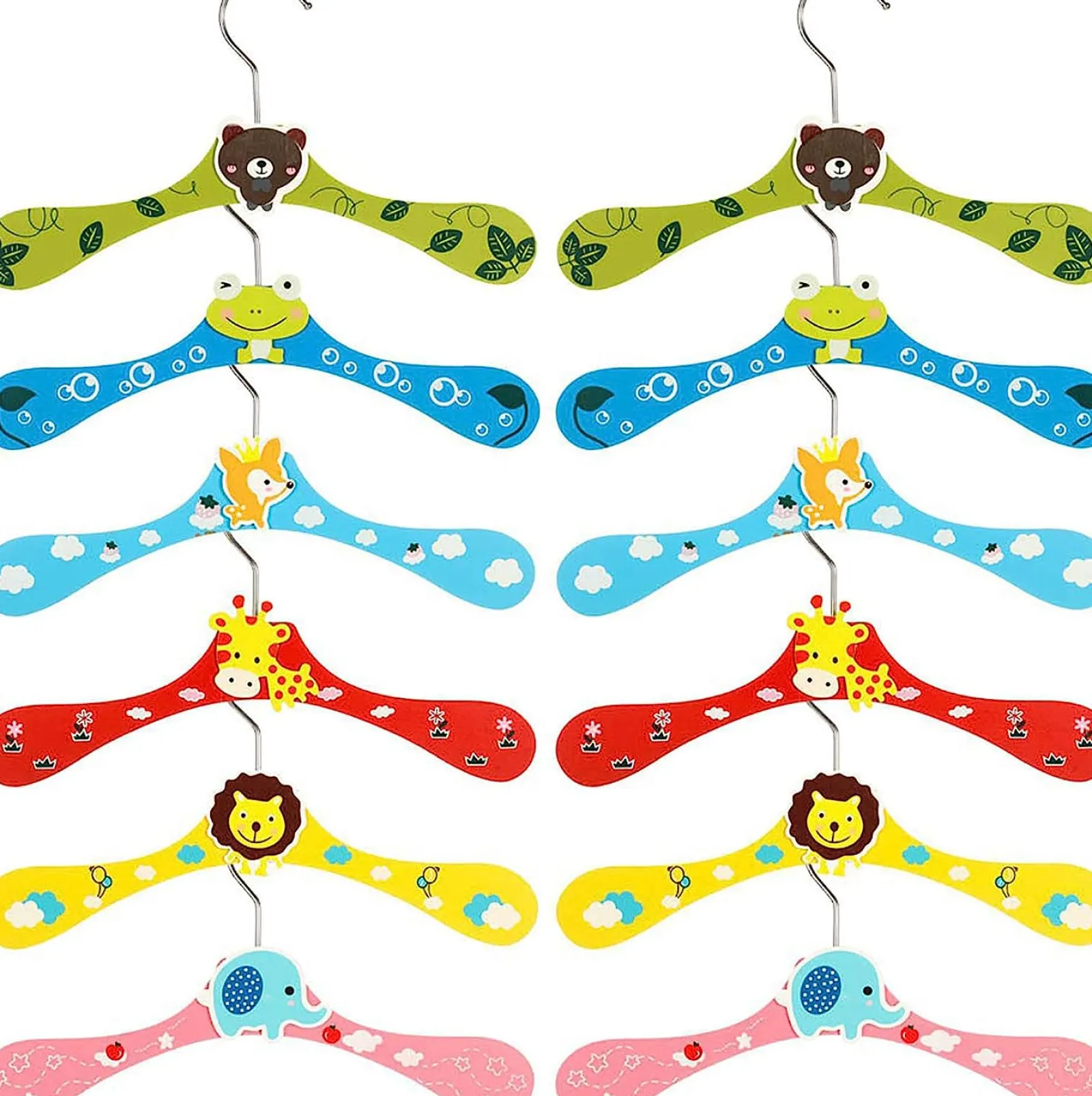 Little Helper Clothes Rail & Dressing Up Rails | Kids Clothes Rail | Children's Wooden Hangers | Toddler Hangers | Cute Animals | Pack of 12 | Various