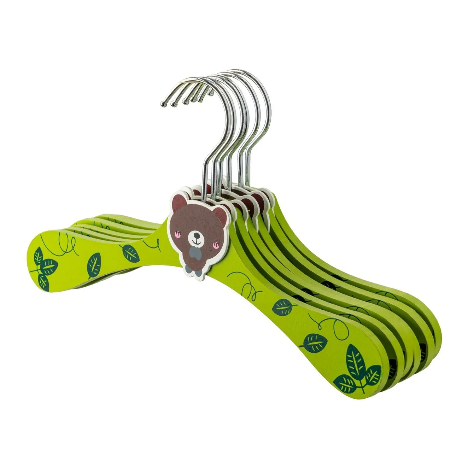 Little Helper Clothes Rail & Dressing Up Rails | Kids Clothes Rail | Children's Wooden Hangers | Toddler Hangers | Cute Bear | Pack of 10 | Green