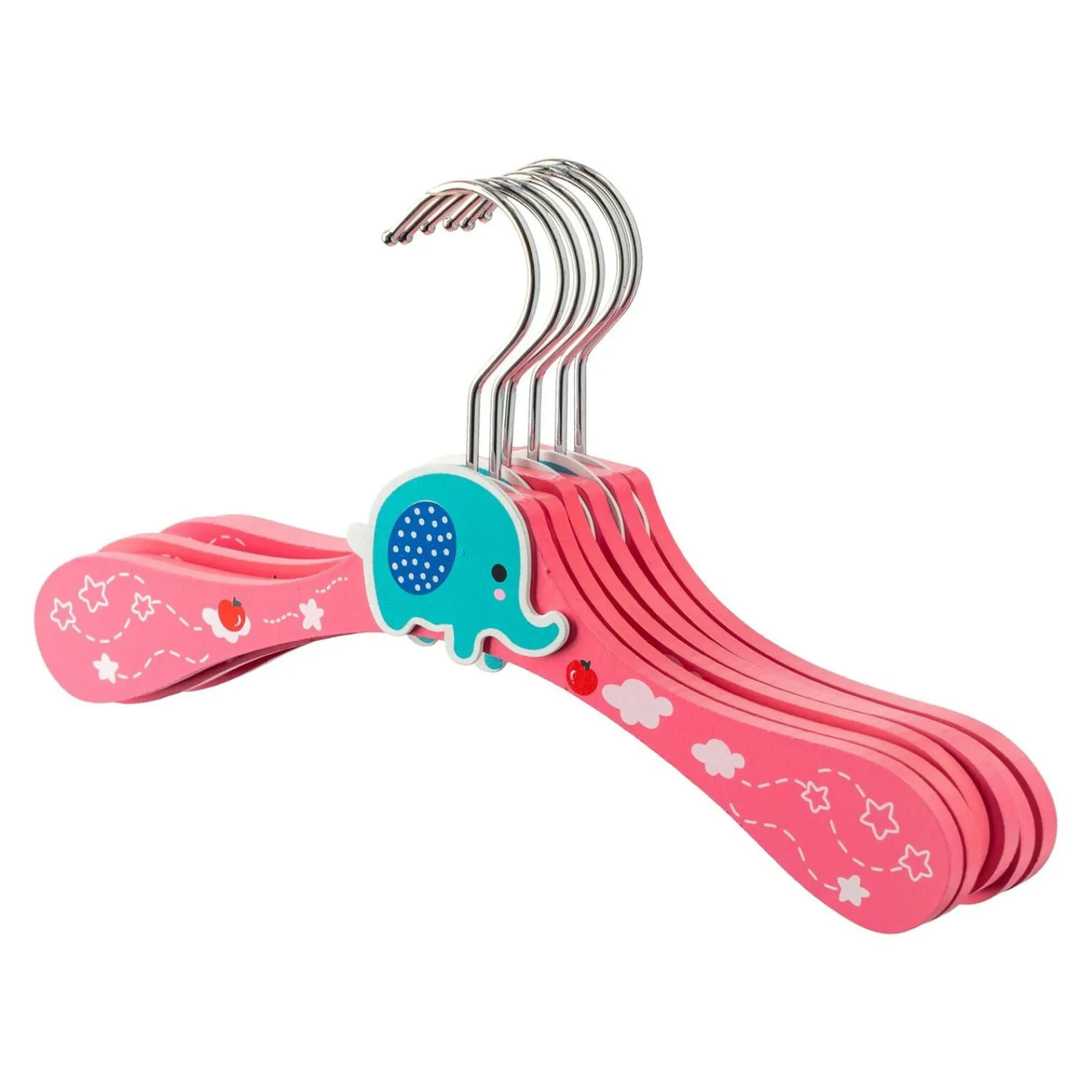 Little Helper Clothes Rail & Dressing Up Rails | Kids Clothes Rail | Children's Wooden Hangers | Toddler Hangers | Cute Elephant | Pack of 10 | Pink