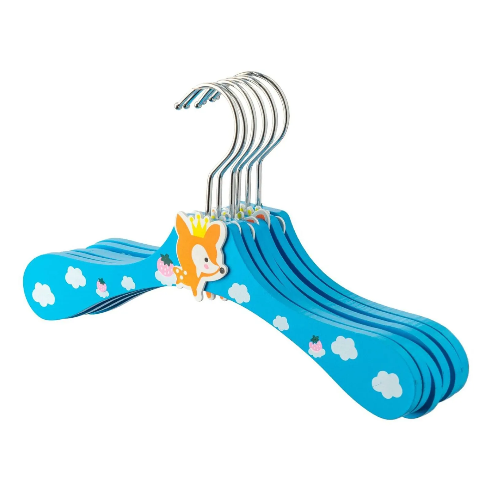 Little Helper Clothes Rail & Dressing Up Rails | Kids Clothes Rail | Children's Wooden Hangers | Toddler Hangers | Cute Fox | Pack of 10 | Blue