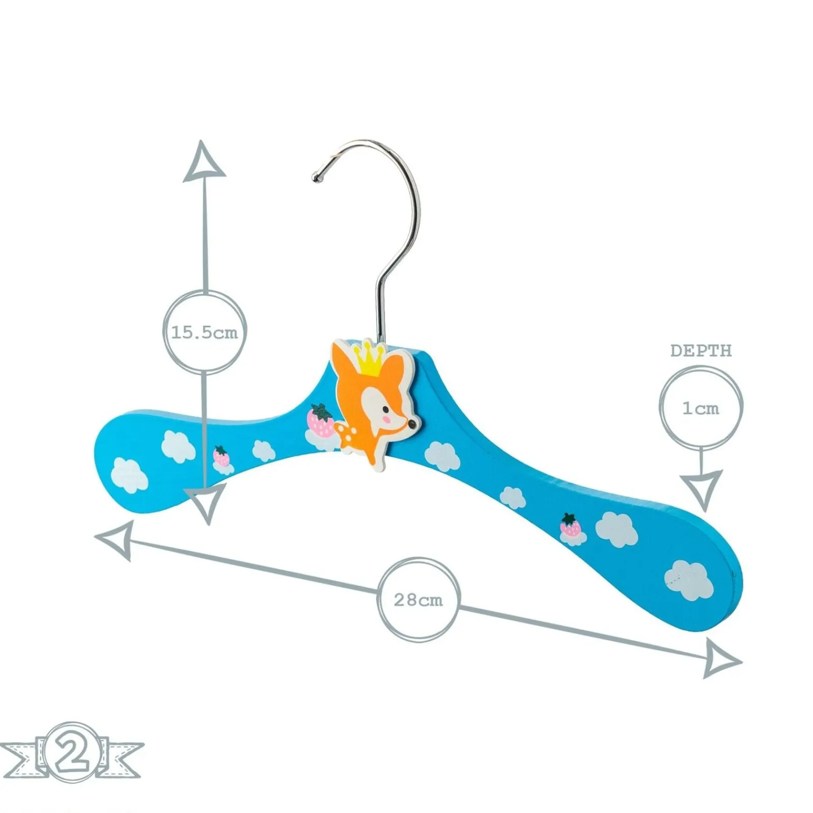 Little Helper Clothes Rail & Dressing Up Rails | Kids Clothes Rail | Children's Wooden Hangers | Toddler Hangers | Cute Fox | Pack of 10 | Blue