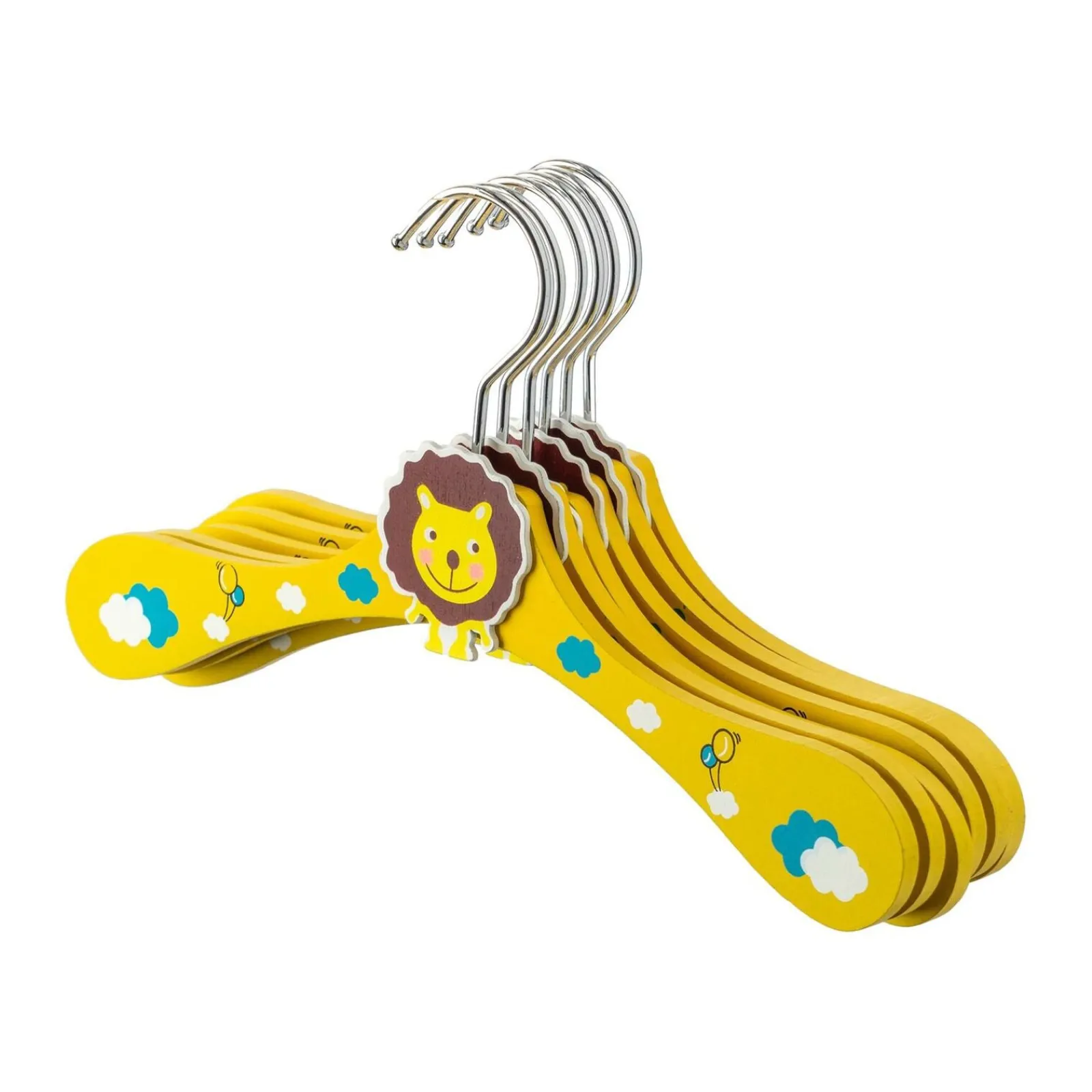 Little Helper Clothes Rail & Dressing Up Rails | Kids Clothes Rail | Children's Wooden Hangers | Toddler Hangers | Cute Lion | Pack of 10 | Yellow
