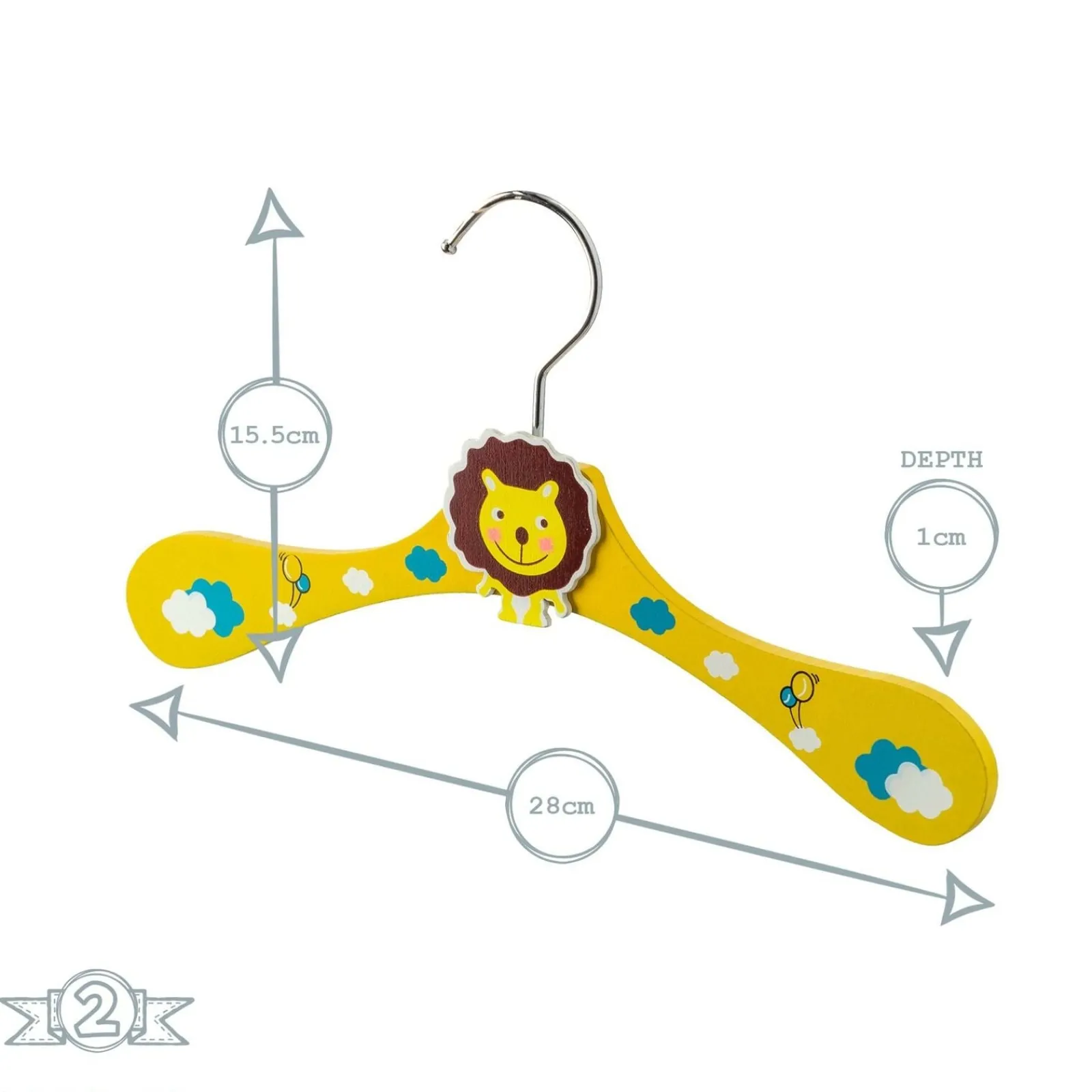 Little Helper Clothes Rail & Dressing Up Rails | Kids Clothes Rail | Children's Wooden Hangers | Toddler Hangers | Cute Lion | Pack of 10 | Yellow