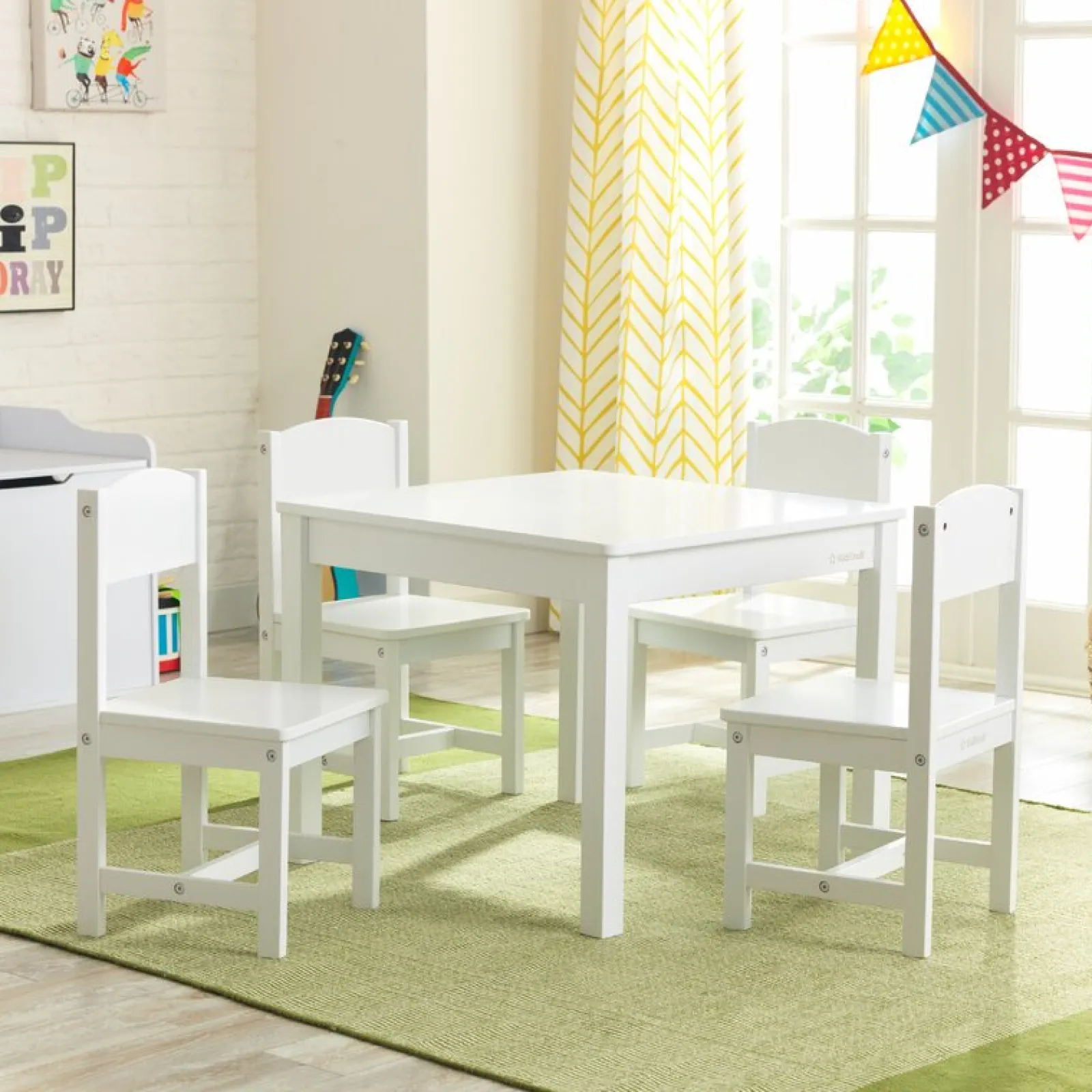 Little Helper Table & Chairs (wooden) | Children's Wooden Table & 4 Chairs Set | White | 3 Years+