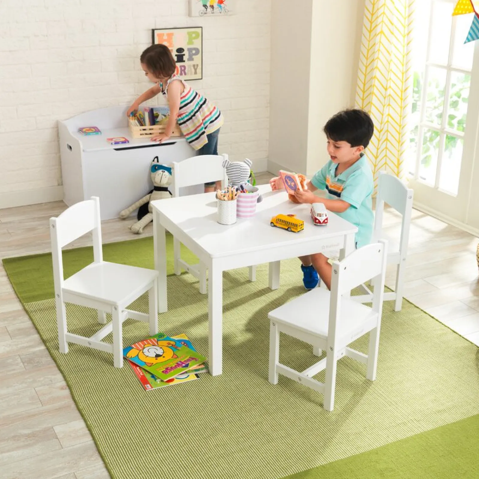 Little Helper Table & Chairs (wooden) | Children's Wooden Table & 4 Chairs Set | White | 3 Years+