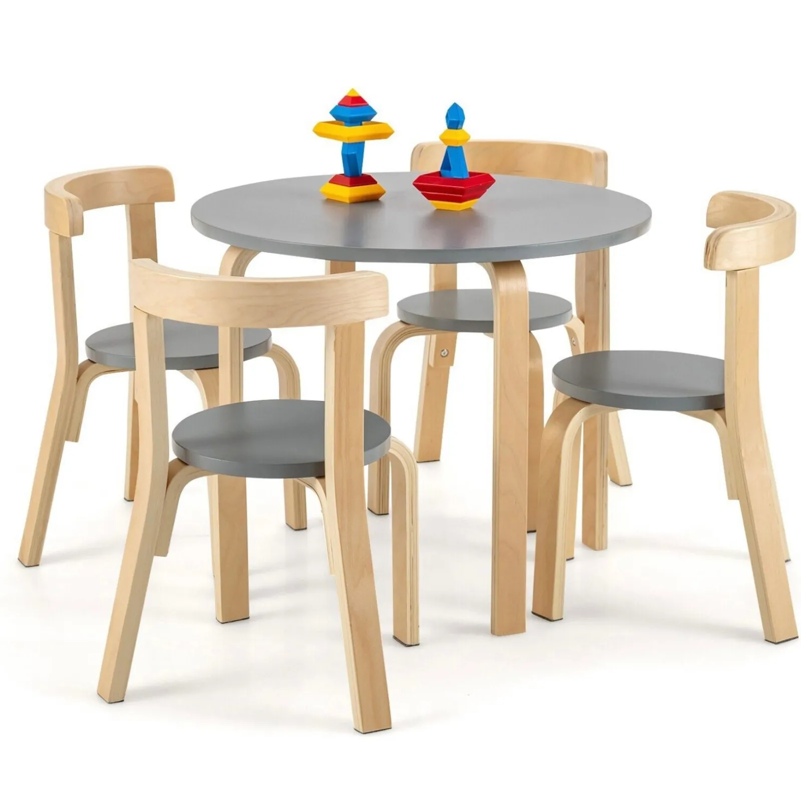 Little Helper Table & Chairs (wooden) | Children’s Wooden Table and 4 Chair Set | Curved Design | Birch & Grey