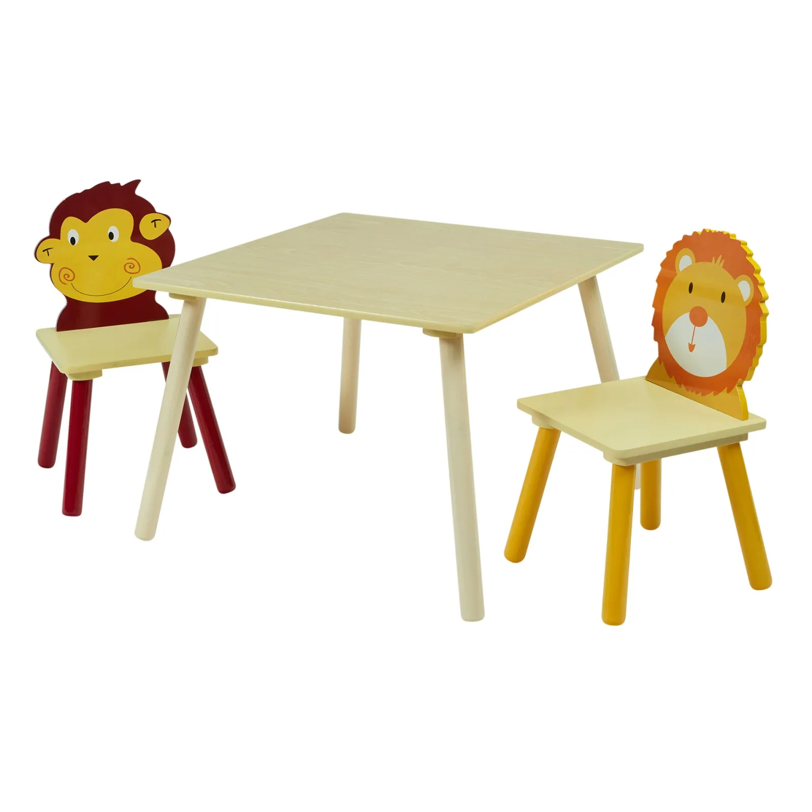 Little Helper Table & Chairs (wooden) | Childrens Wooden Table and 2 Chairs | Monkey & Lion Jungle theme | 3 Years +