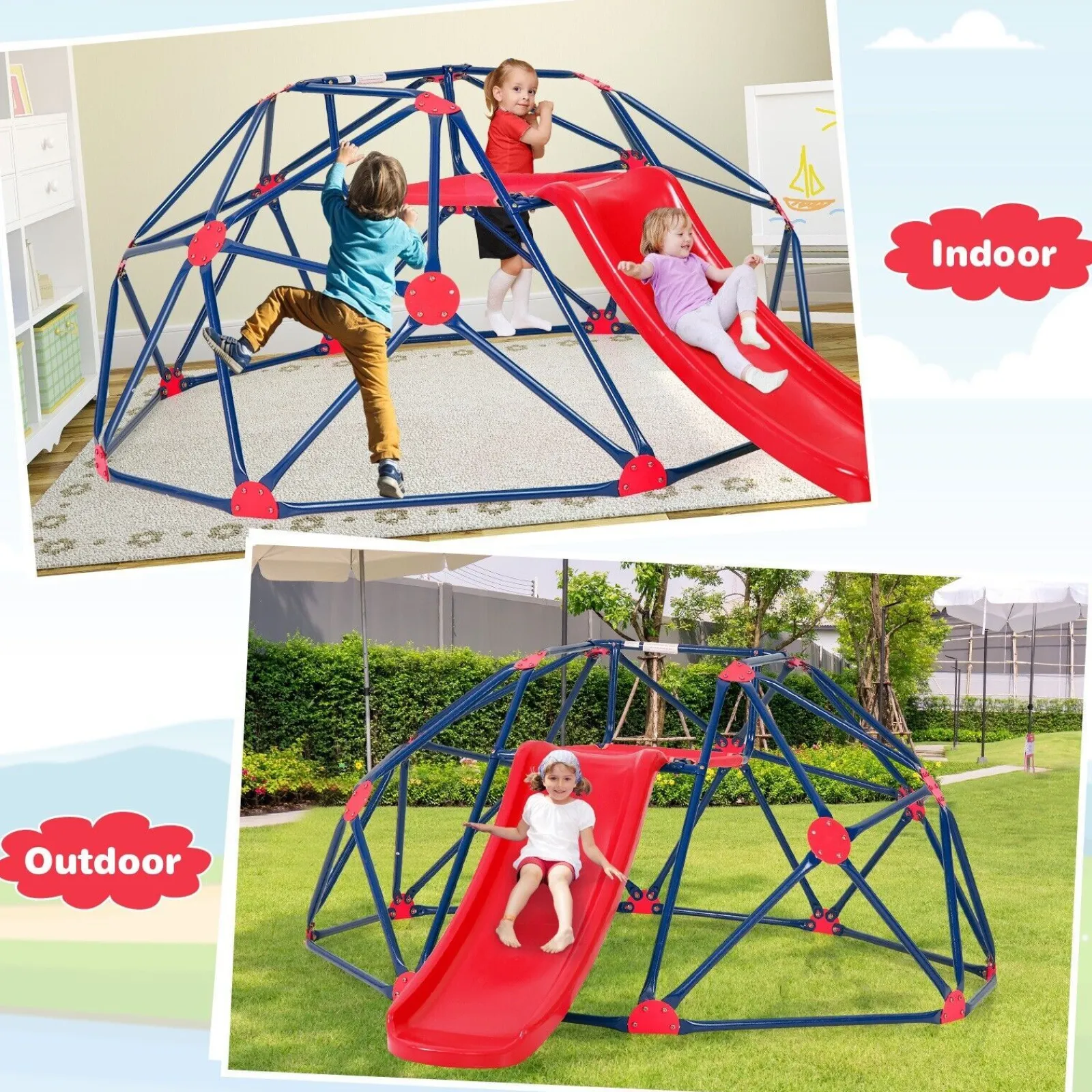Little Helper Swing & Slide Sets & Garden Play & Trampolines | Kids Climbing Frames & Activity Toys | Children's XL Rust-resistant Indoor | Outdoor Montessori Climbing Frame Dome with Slide | 3-12 years
