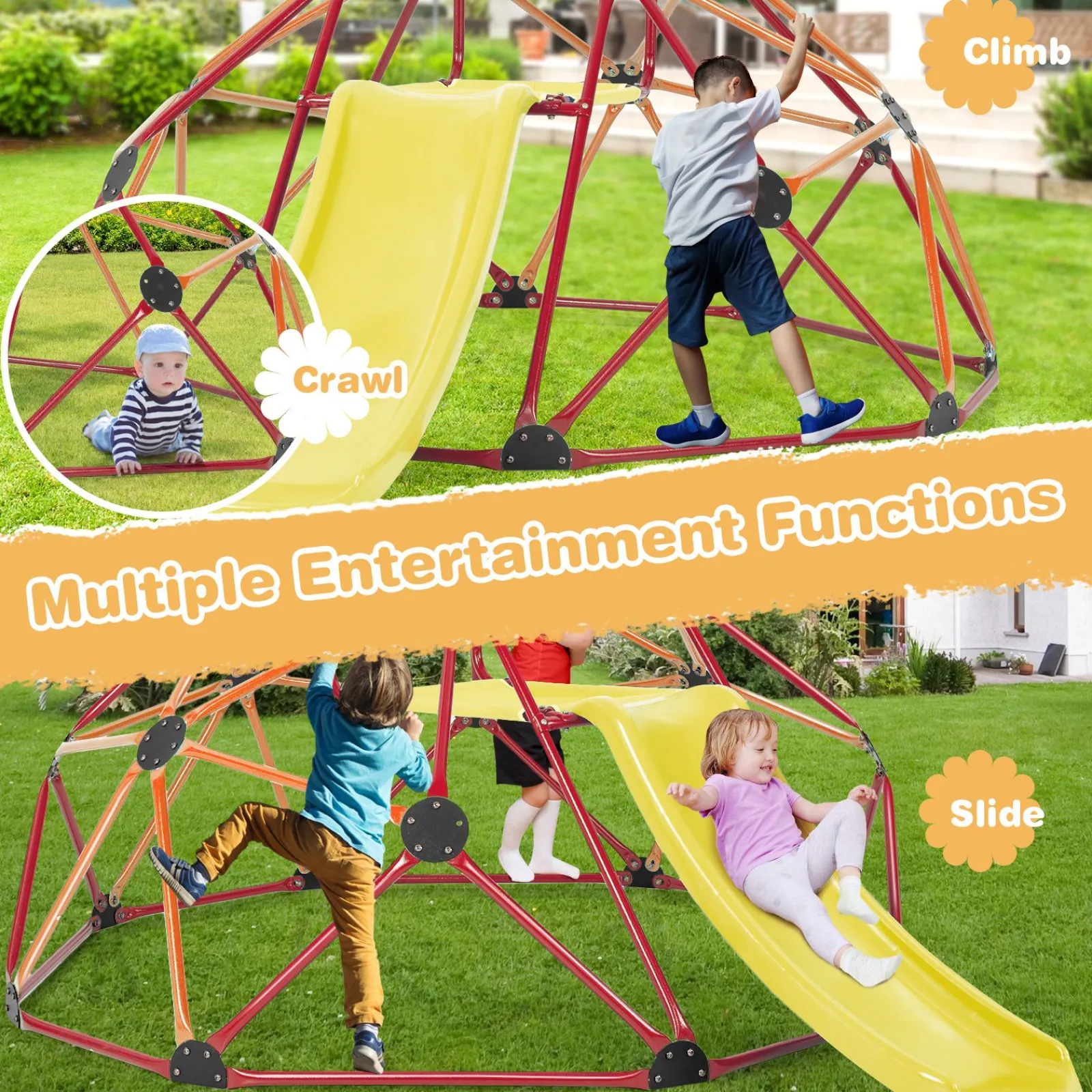 Little Helper Swing & Slide Sets & Garden Play & Trampolines | Kids Climbing Frames & Activity Toys | Children's XL Rust-resistant Indoor | Outdoor Montessori Climbing Frame Dome with Slide | 3-12 years