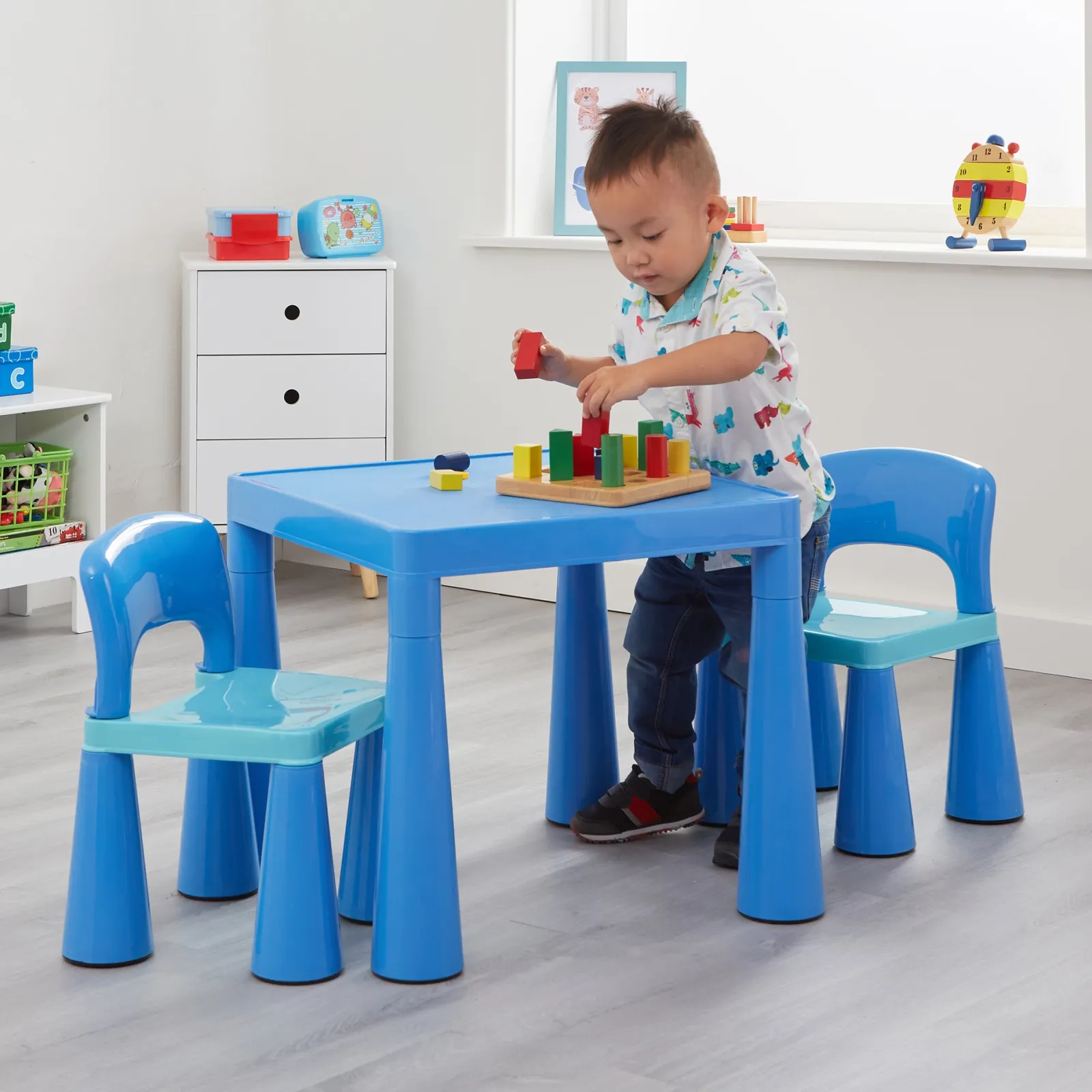 Little Helper Table & Chairs (plastic) | Chunky & Funky Plastic Kid's | Children's Activity Table & 2 Chair Set | Blue