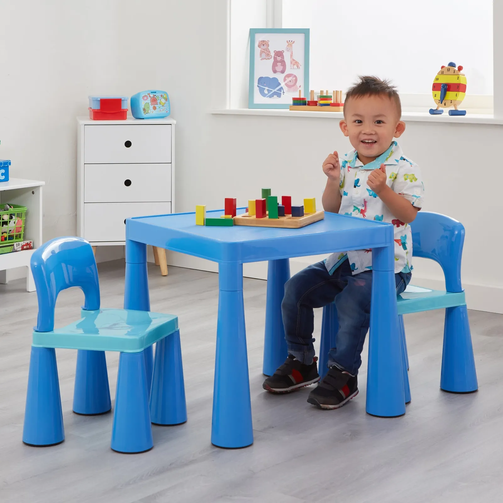 Little Helper Table & Chairs (plastic) | Chunky & Funky Plastic Kid's | Children's Activity Table & 2 Chair Set | Blue