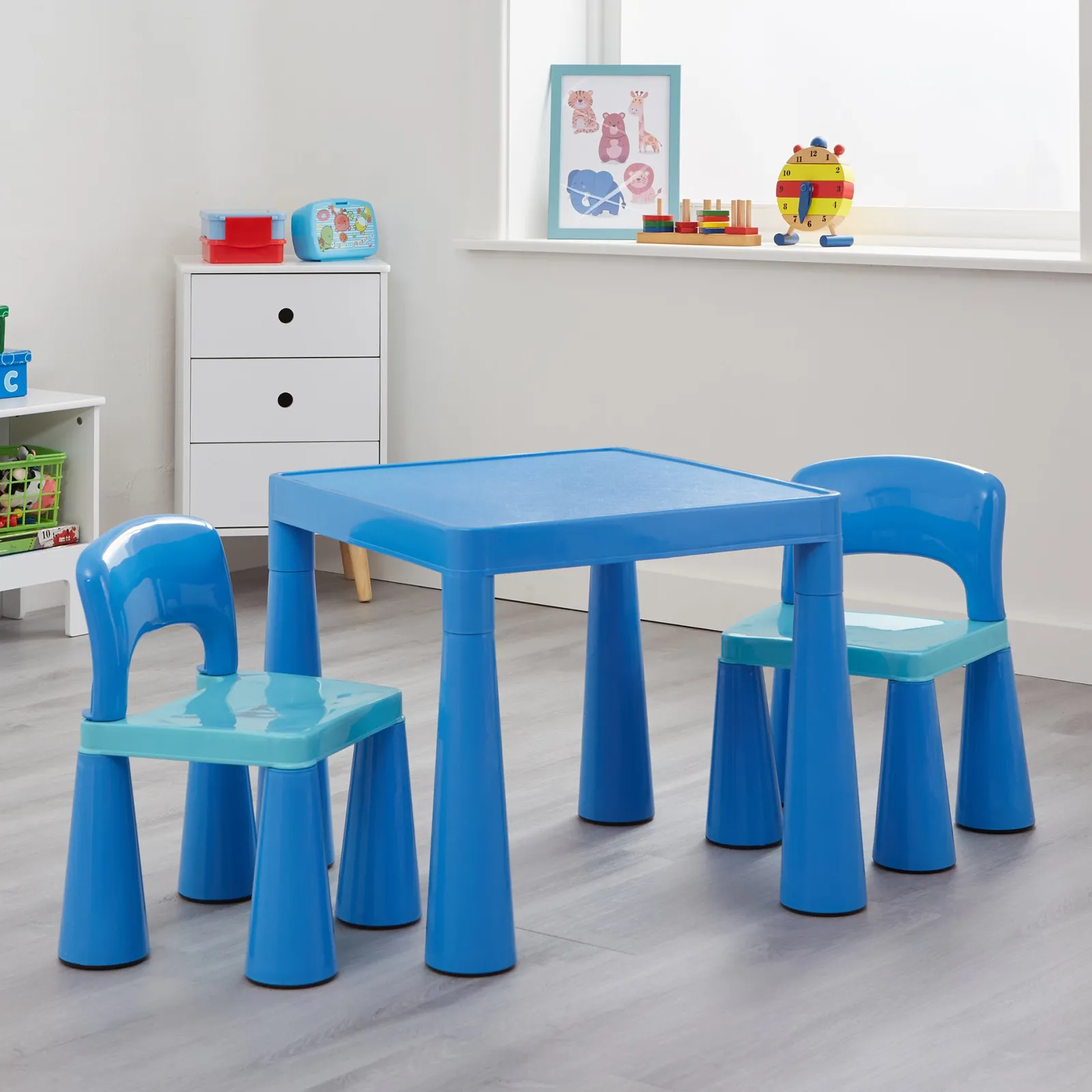 Little Helper Table & Chairs (plastic) | Chunky & Funky Plastic Kid's | Children's Activity Table & 2 Chair Set | Blue