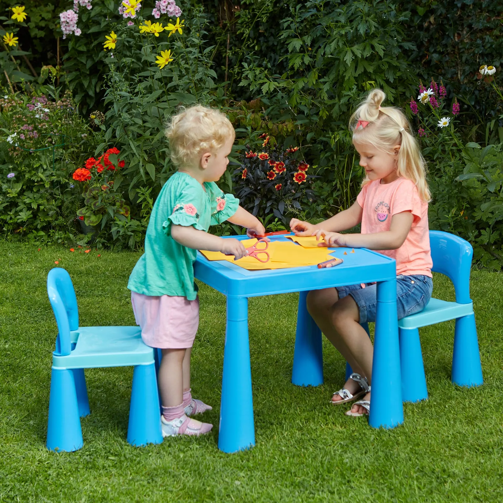 Little Helper Table & Chairs (plastic) | Chunky & Funky Plastic Kid's | Children's Activity Table & 2 Chair Set | Blue