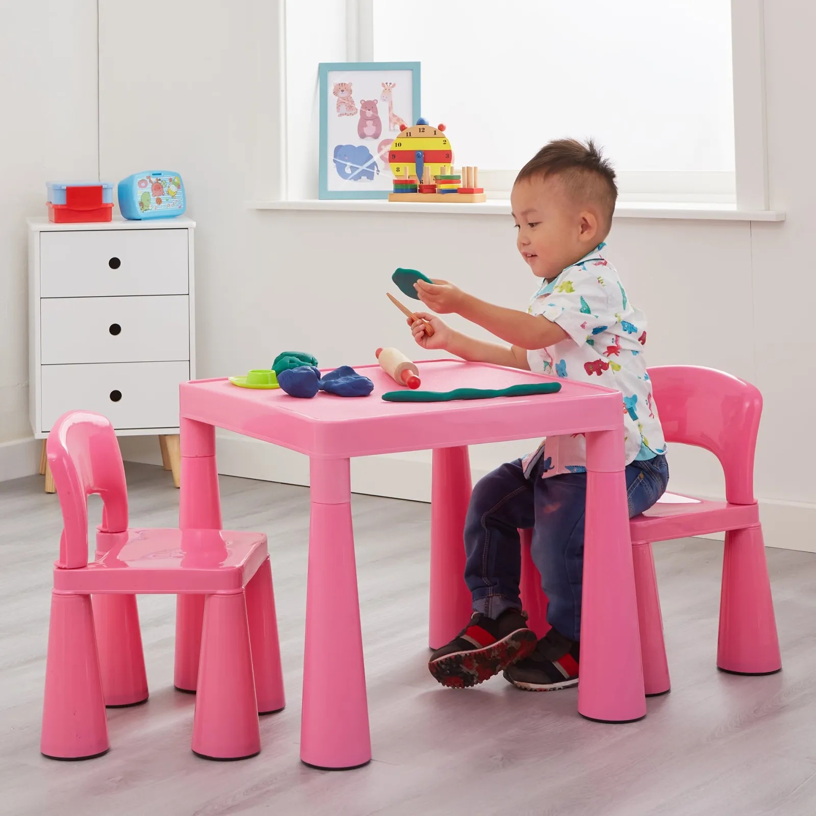 Little Helper Table & Chairs (plastic) | Chunky & Funky Plastic Kid's | Children's Activity Table & 2 Chair Set | Hot Pink