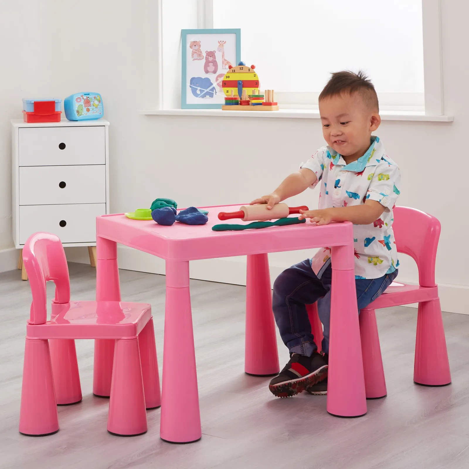 Little Helper Table & Chairs (plastic) | Chunky & Funky Plastic Kid's | Children's Activity Table & 2 Chair Set | Hot Pink