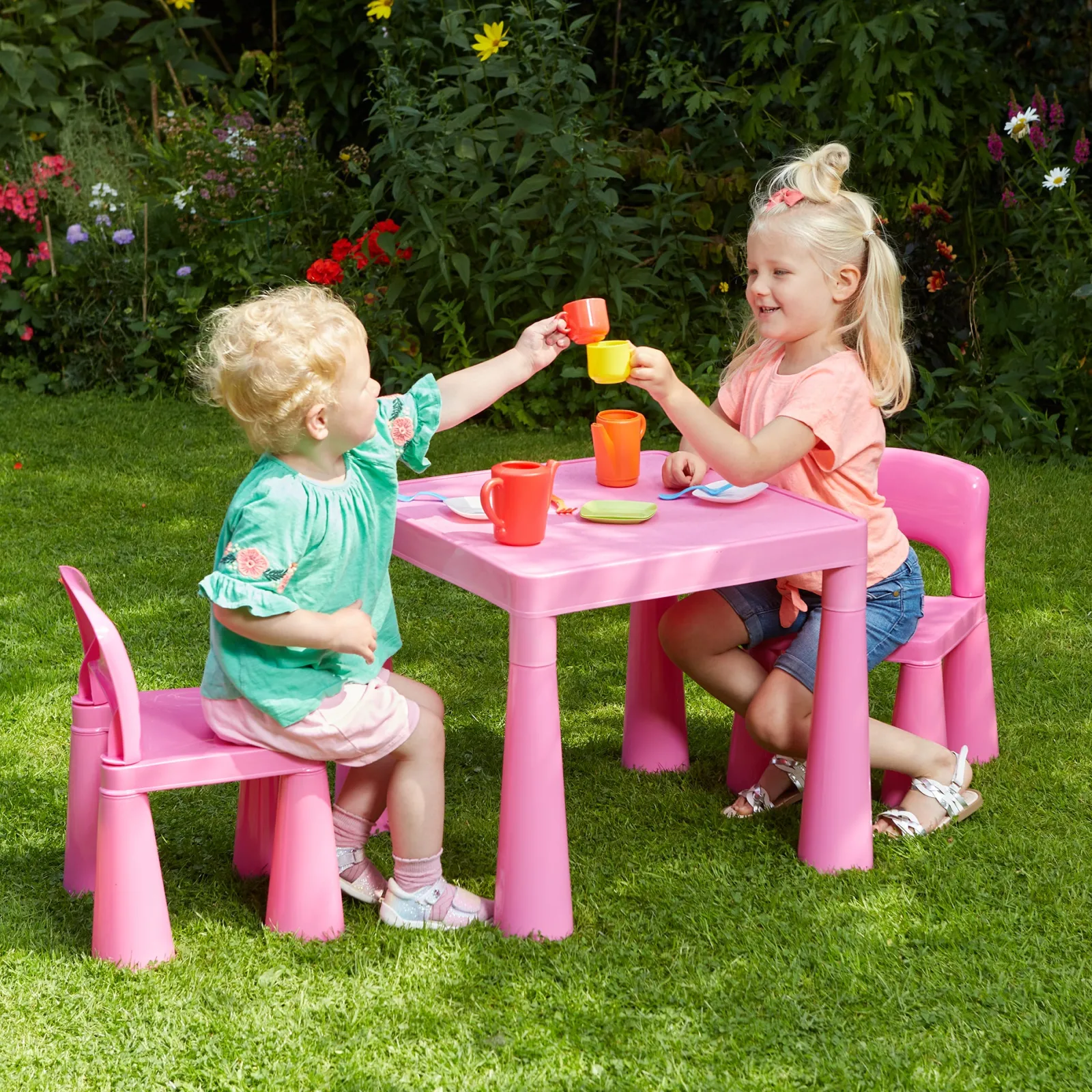 Little Helper Table & Chairs (plastic) | Chunky & Funky Plastic Kid's | Children's Activity Table & 2 Chair Set | Hot Pink