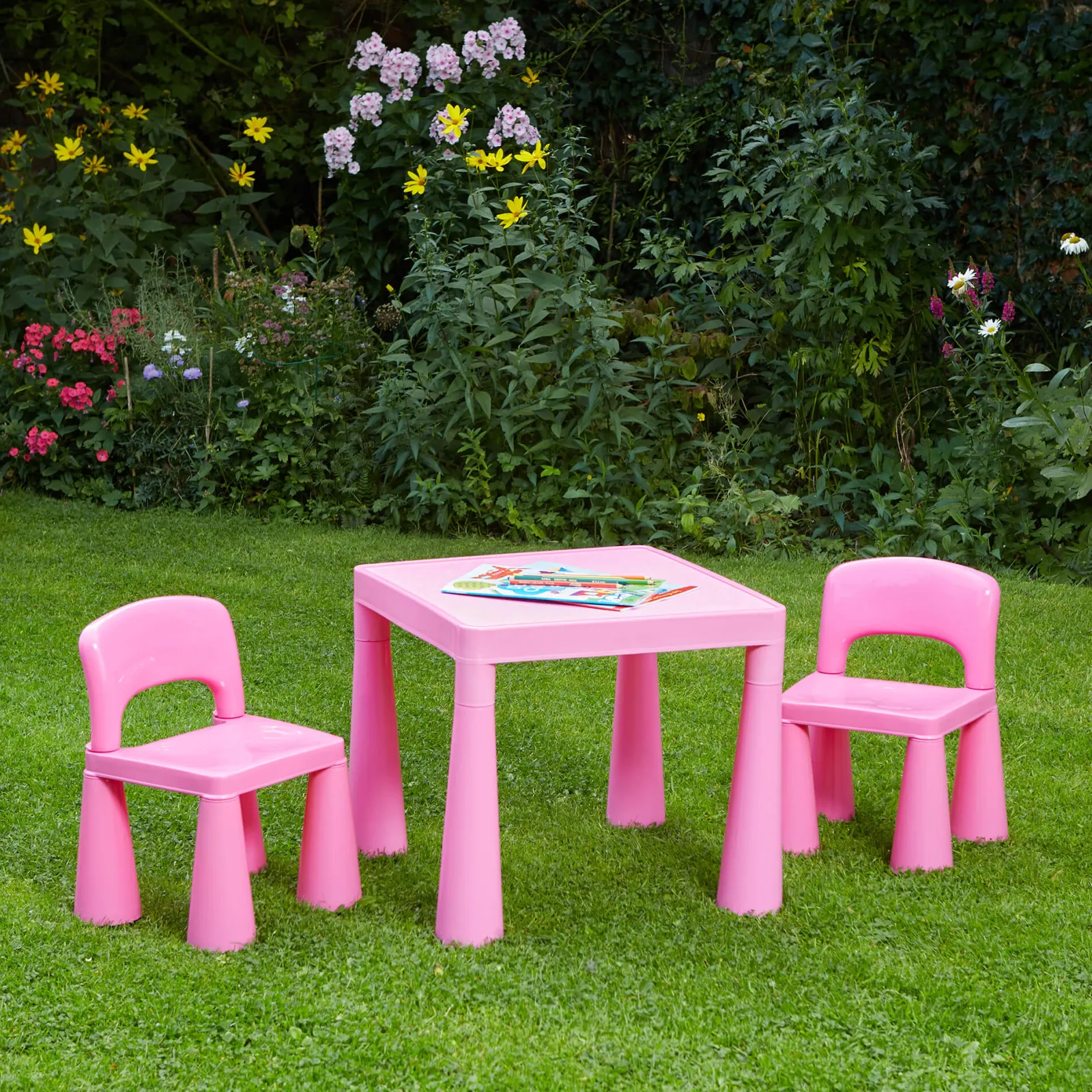 Little Helper Table & Chairs (plastic) | Chunky & Funky Plastic Kid's | Children's Activity Table & 2 Chair Set | Hot Pink