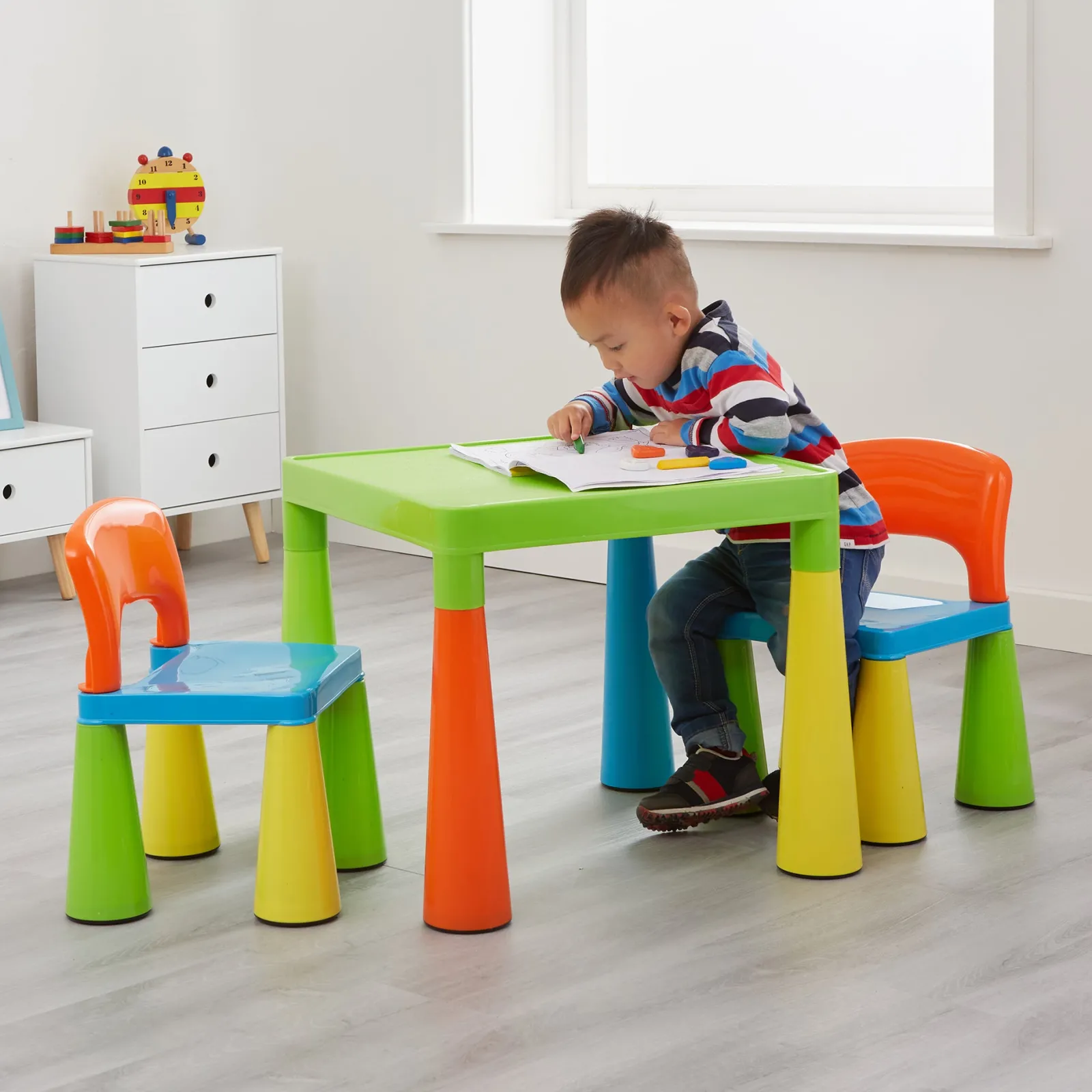 Little Helper Table & Chairs (plastic) | Chunky & Funky Plastic Kid's | Children's Activity Table & 2 Chair Set | Multicoloured