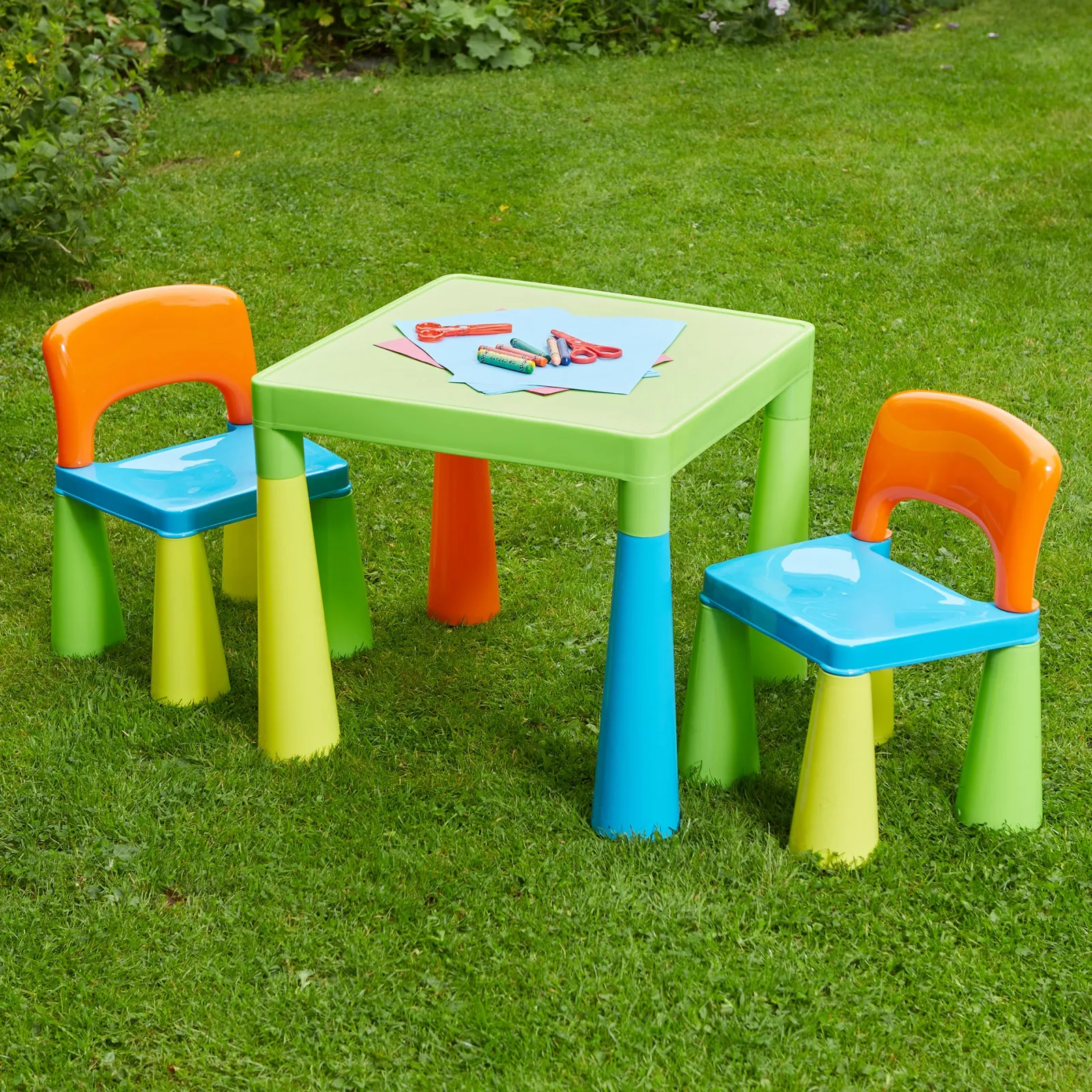 Little Helper Table & Chairs (plastic) | Chunky & Funky Plastic Kid's | Children's Activity Table & 2 Chair Set | Multicoloured