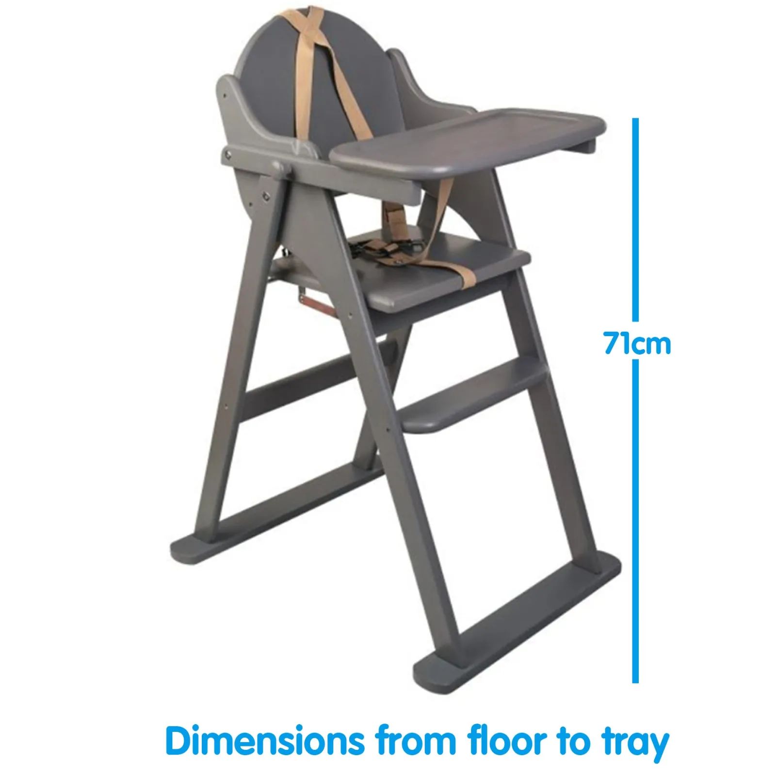 Little Helper High Chairs (wooden) | Classic Solid Eco Wood Space Saving | Easy Folding Highchair | 5 Point Harness | Dove Grey