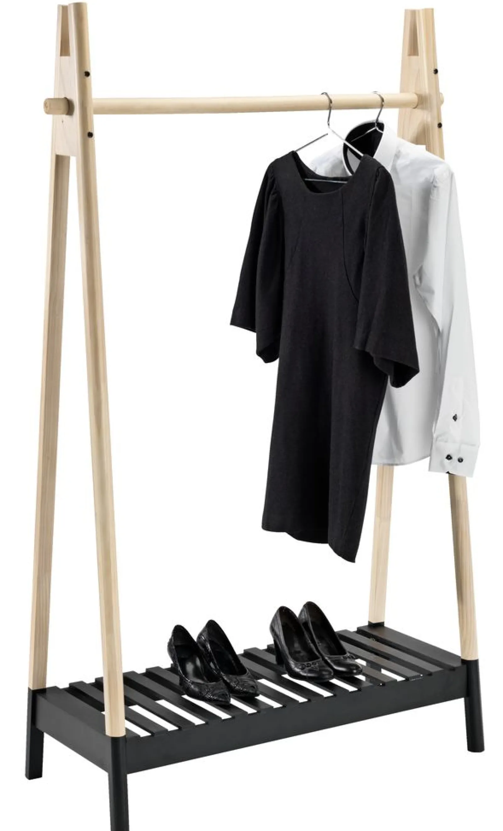 Little Helper Clothes Rail & Dressing Up Rails | Kids Clothes Rail | Contemporary eco-Conscious High Quality Clothes Rail with Shoe Rack | Natural & Black | 1.7m High