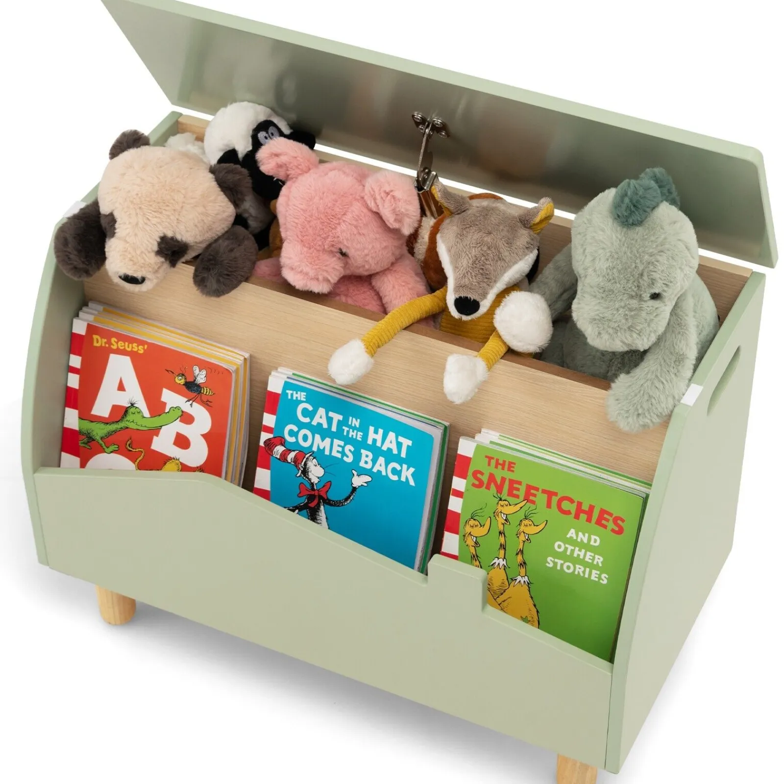 Little Helper Montessori Toys & Products | Toy Storage Units | Cute 3-in-1 Montessori Toy Box | Bench Seat | Book Shelf | Pistachio Green