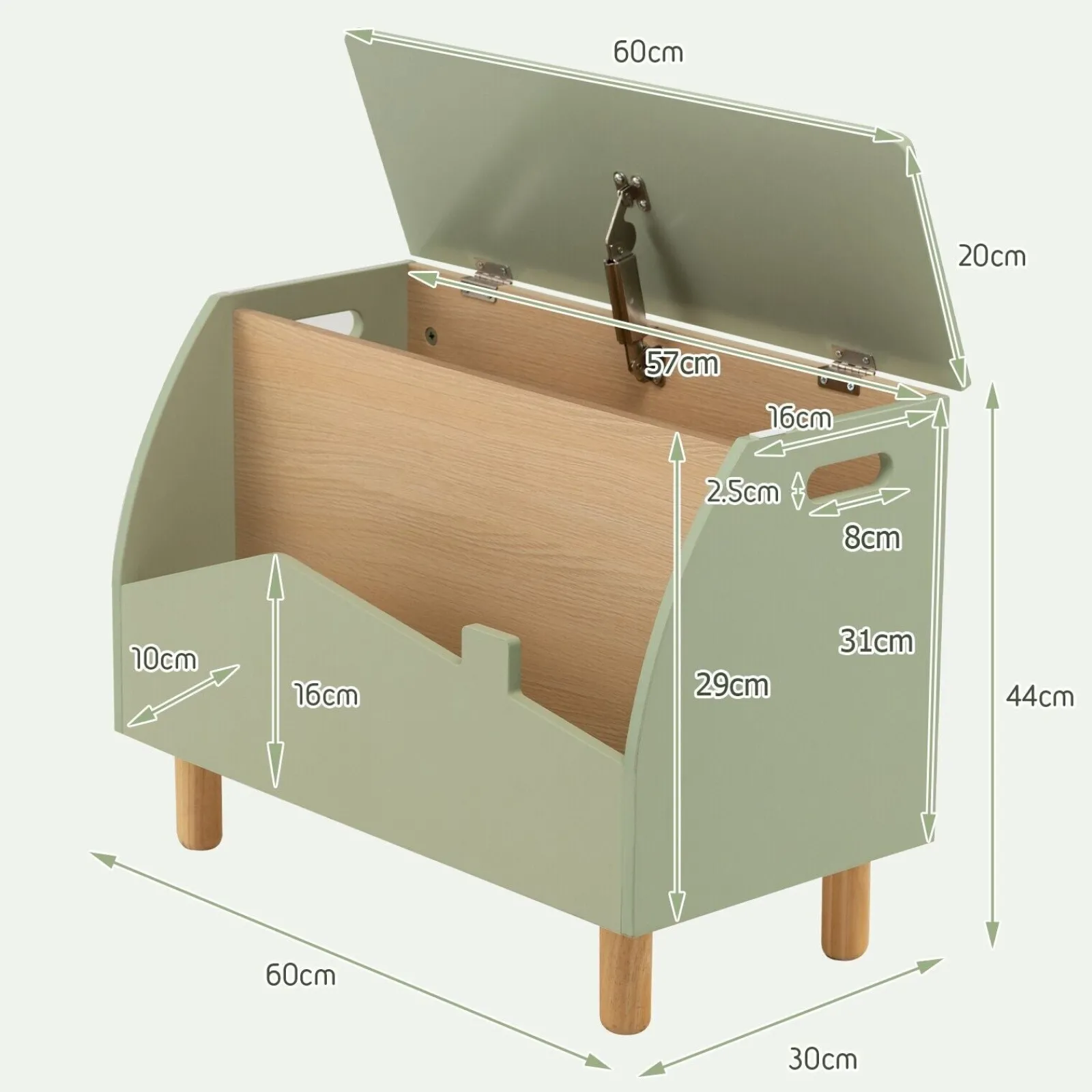 Little Helper Montessori Toys & Products | Toy Storage Units | Cute 3-in-1 Montessori Toy Box | Bench Seat | Book Shelf | Pistachio Green