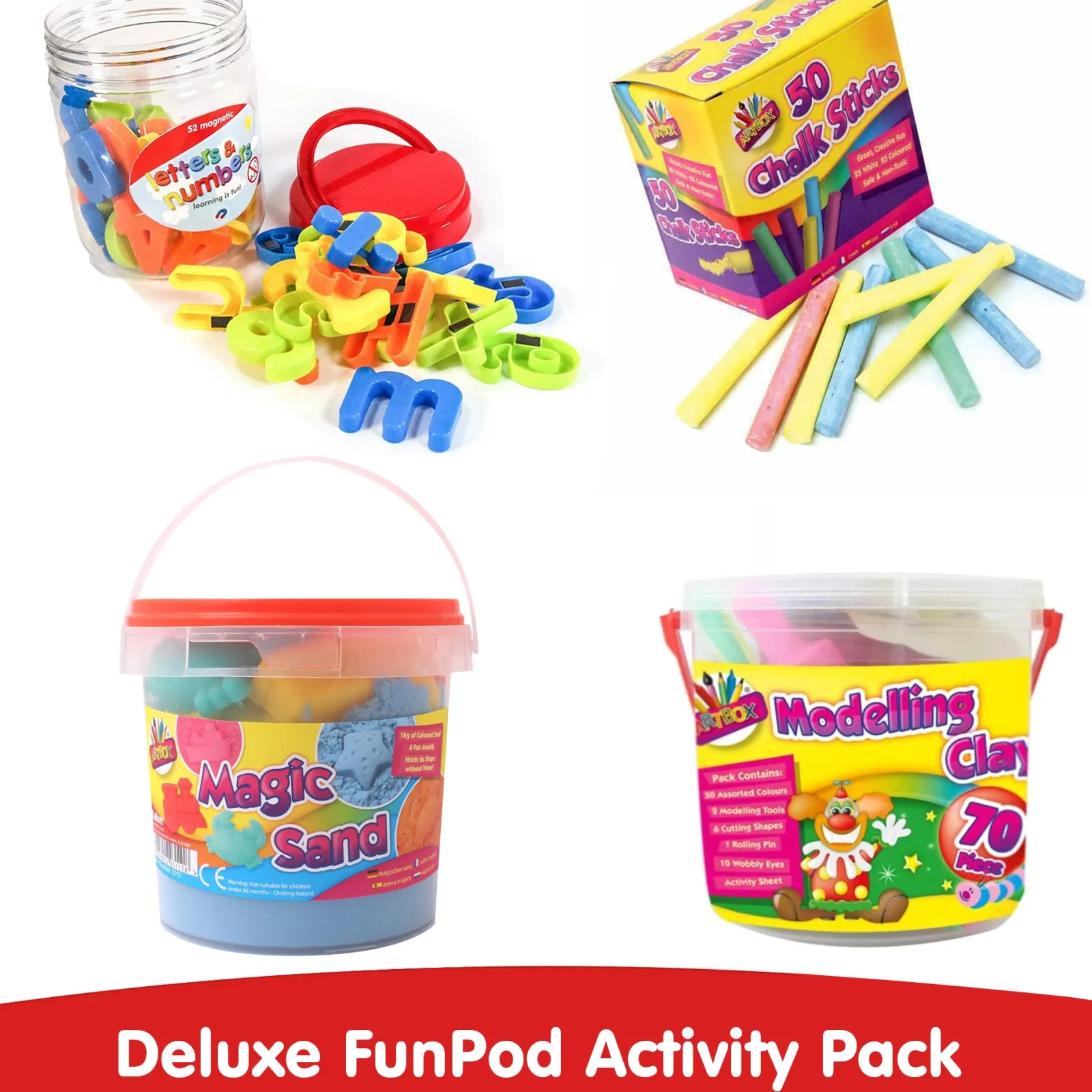 Little Helper Kids Arts & Crafts & Accessories | Easels & Accessories | Deluxe Activity Pack | 70pc Modelling Clay | 1kg Magic Sand | Magnetic Letters & Numbers | 50pc Chalks