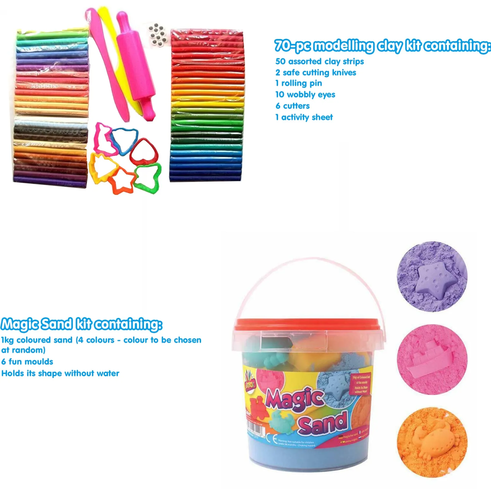 Little Helper Kids Arts & Crafts & Accessories | Easels & Accessories | Deluxe Activity Pack | 70pc Modelling Clay | 1kg Magic Sand | Magnetic Letters & Numbers | 50pc Chalks