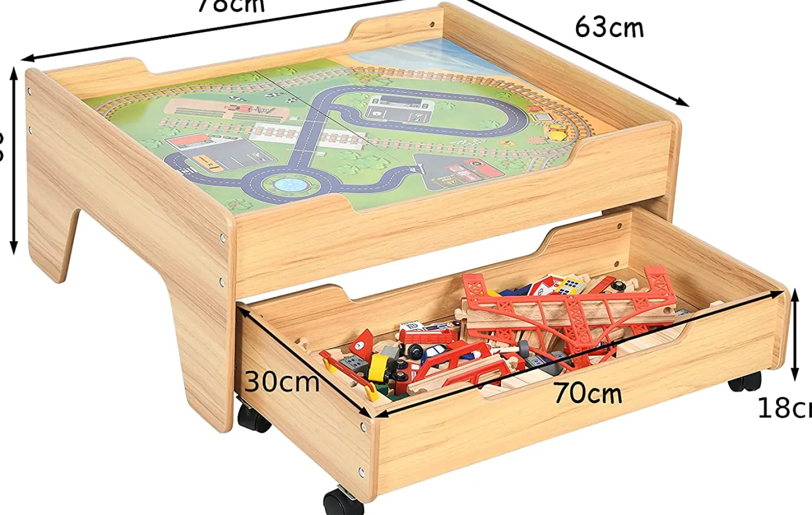 Little Helper Wooden Toys & Educational Toys | Role Play Toys & Pretend Play | Deluxe Beech Wood Montessori Wooden Train Set | 2-in-1 Wooden Train Table | 100pc Train Set