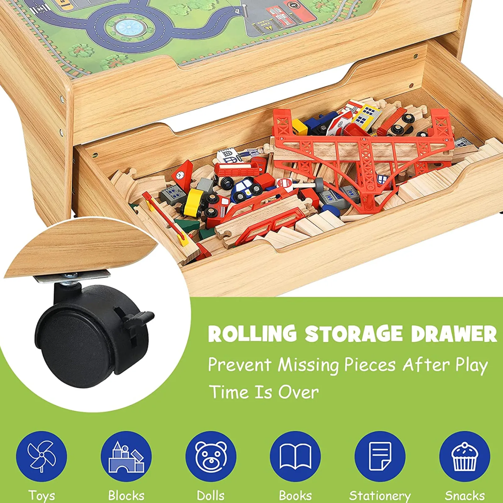 Little Helper Wooden Toys & Educational Toys | Role Play Toys & Pretend Play | Deluxe Beech Wood Montessori Wooden Train Set | 2-in-1 Wooden Train Table | 100pc Train Set